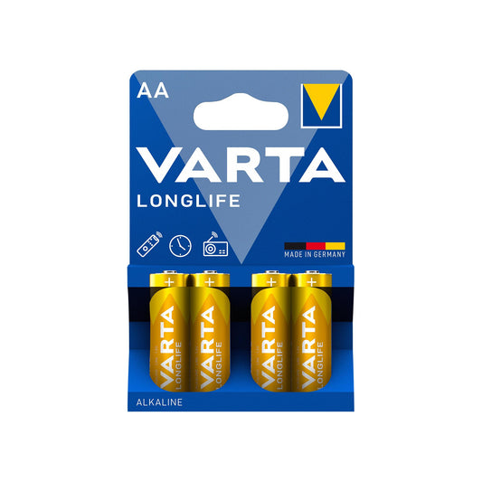 VARTA Batterie Alkaline Mignon AA LR06, 1.5V Longlife, Retail Blister (4-Pack)