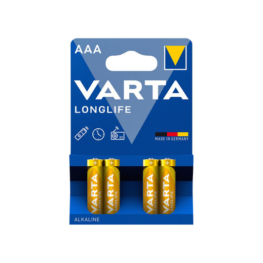 VARTA Batterie Alkaline Micro AAA LR03, 1.5V Longlife, Retail Blister (4-Pack)
