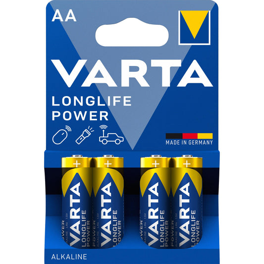 VARTA Batterie Alkaline Mignon AA LR06, 1.5V Longlife Power, Retail Blister (4-Pack)