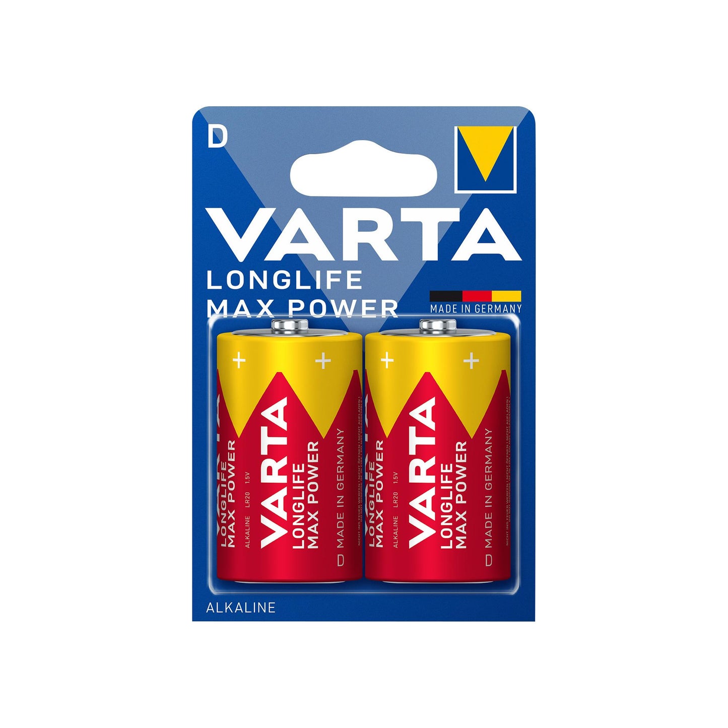 VARTA Batterie Alkaline Mono D LR20, 1.5V Longlife Max Power, Retail Blister (2-Pack)