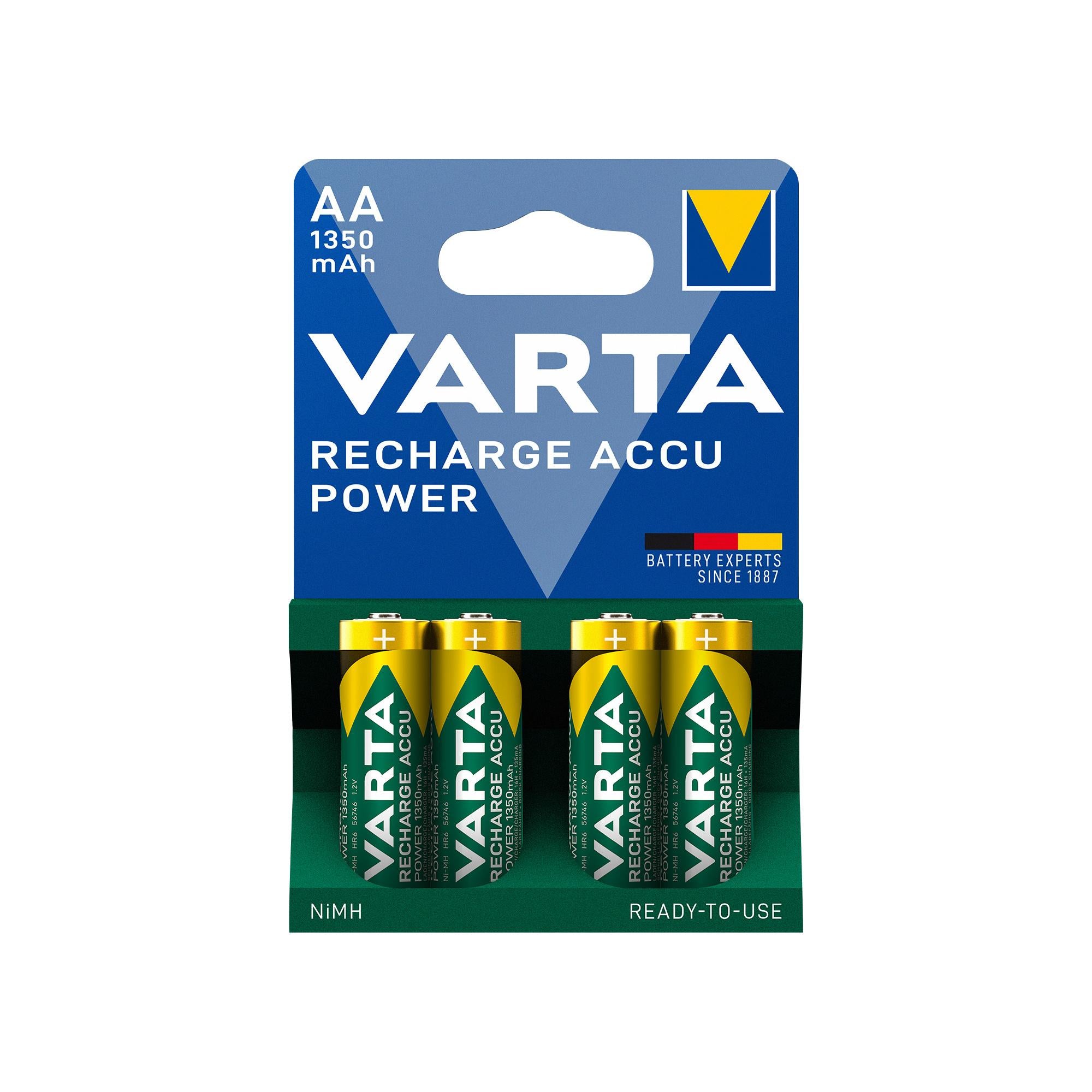 VARTA Akku NiMH Mignon AA HR06, 1.2V/1350mAh Accu Power, Pre-charged, Retail Blister (4-Pack)