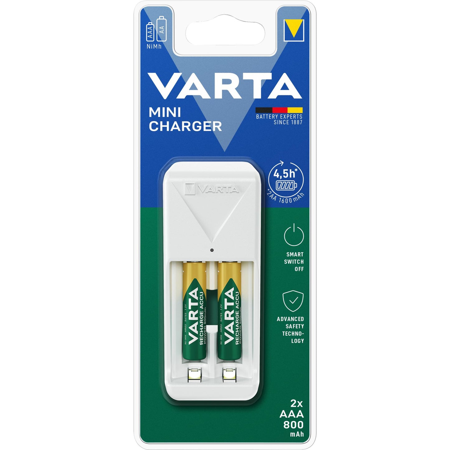 VARTA Universal Ladegerät Mini Charger inkl. 2x AAA Micro Akkus, 800mAh, Retail