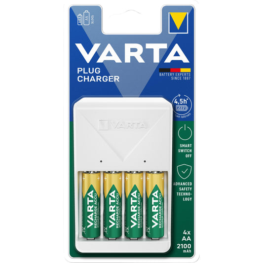 VARTA NiMH Universal Ladegerät Plug Charger inkl. 4x AA Mignon Akkus, 2100mAh, Retail