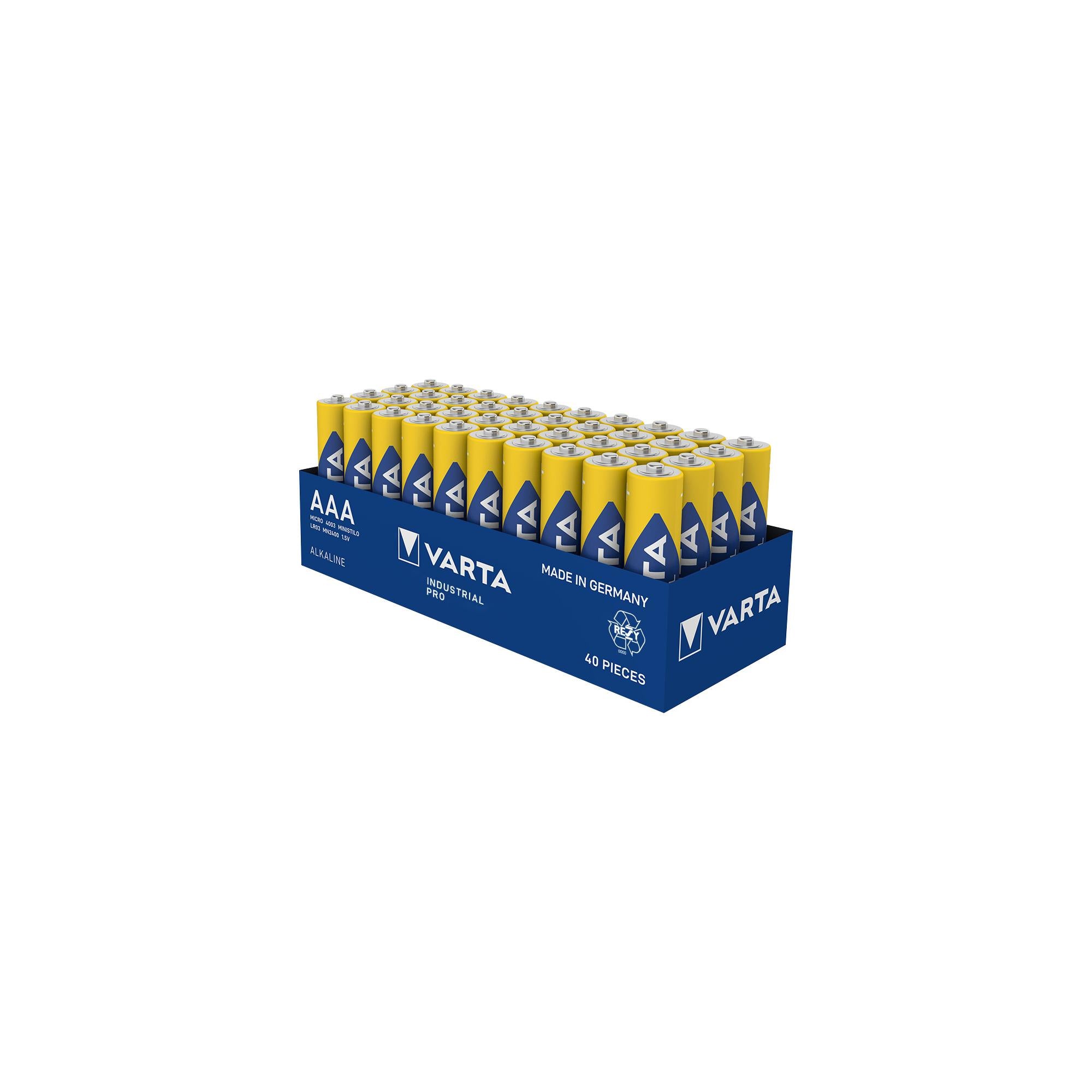 VARTA Batterie Alkaline AAA LR03, 1.5V Industrial Pro, Tray (40-Pack)