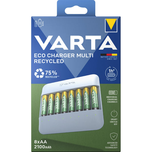VARTA NiMH Universal Ladegerät Eco Charger Multi - inkl. 8 AA Mignon Akkus, 2100mAh Recycled Retail