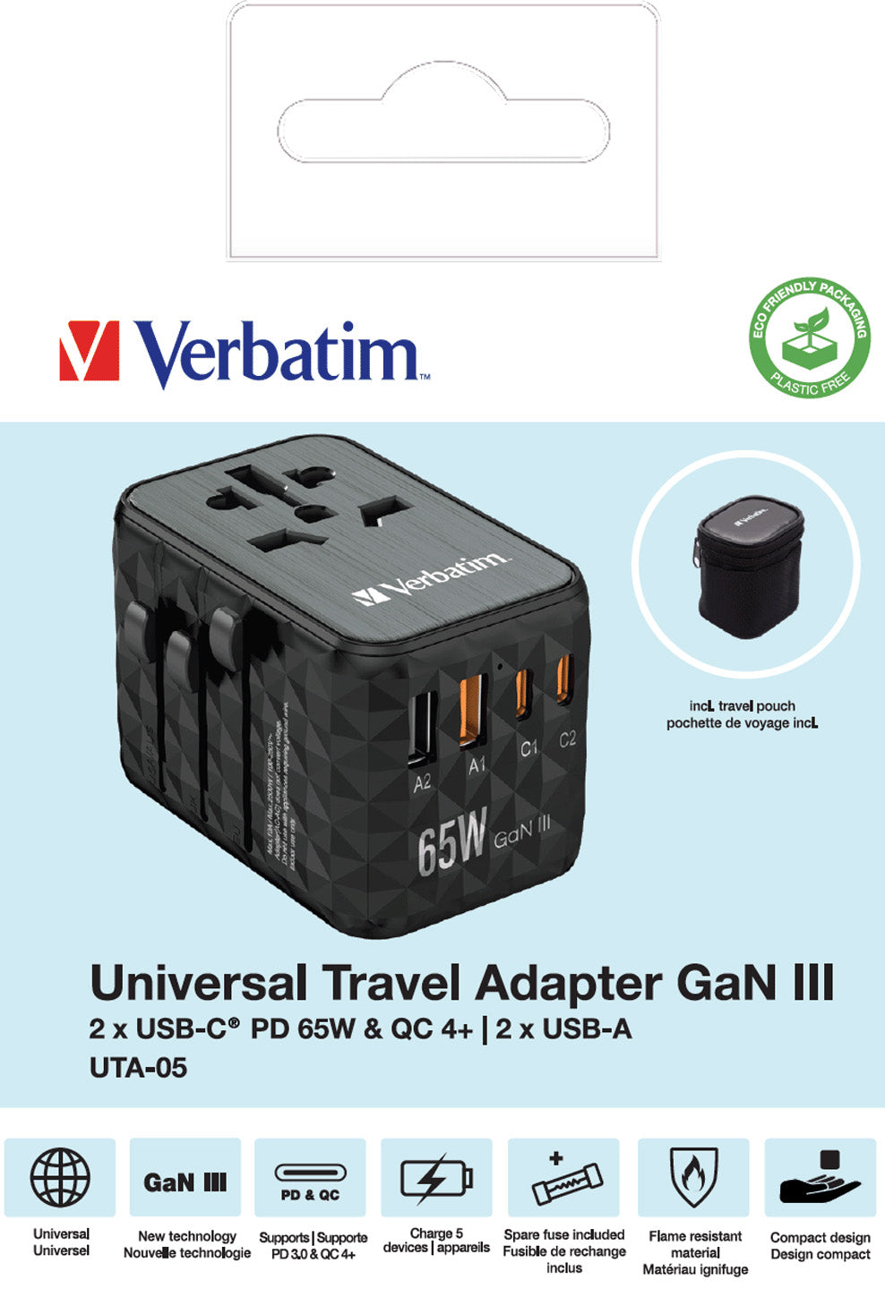 VERBATIM Ladeadapter, Universal Travel, UTA-05, GaN III, 65W