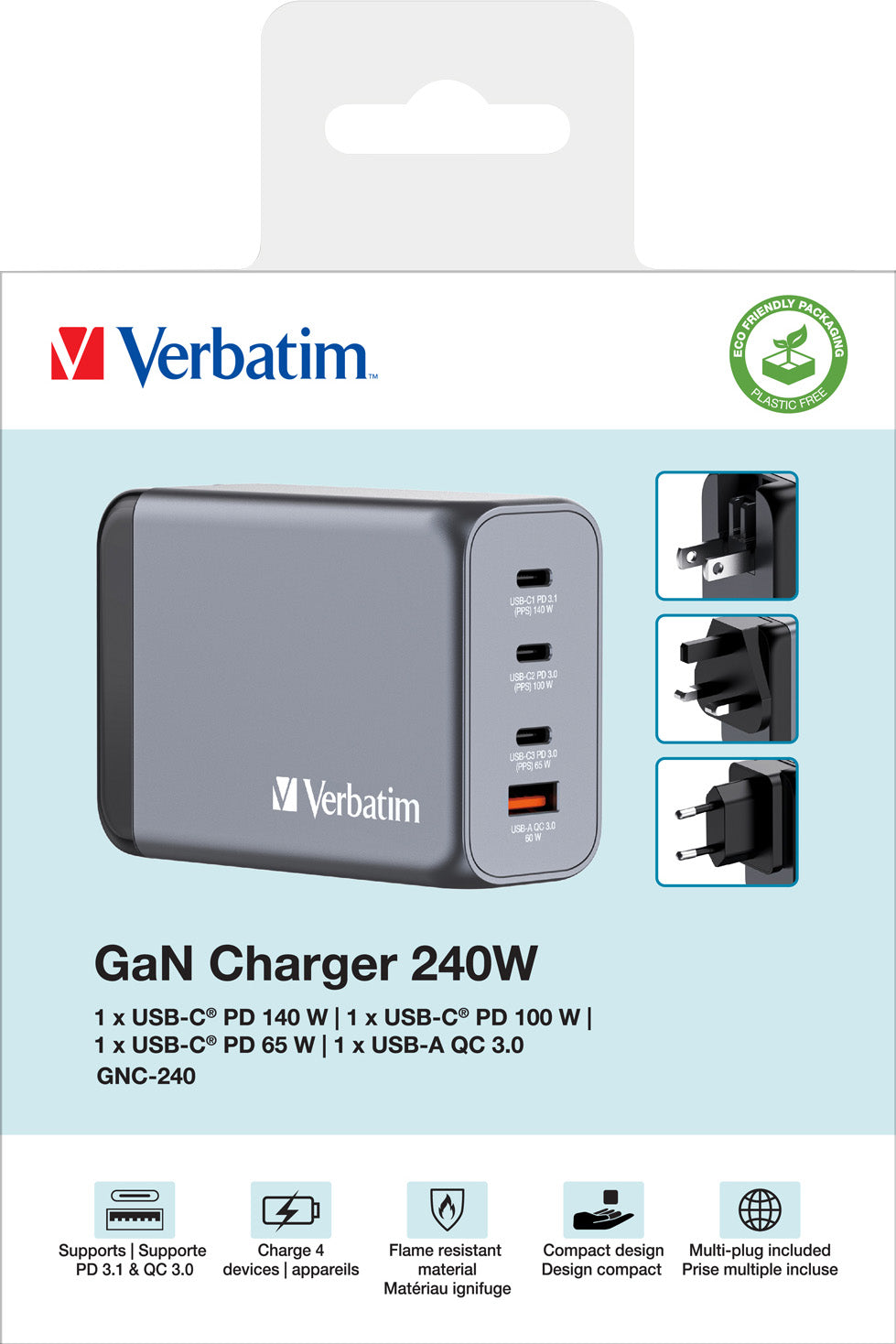 VERBATIM Ladeadapter, Universal, GNC-240, GaN, 240W, grau