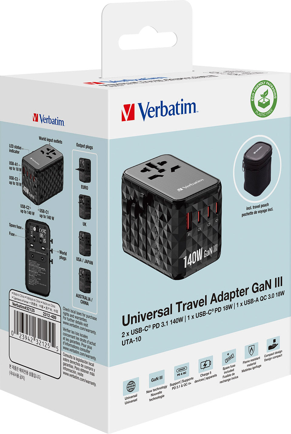 VERBATIM Ladeadapter, Universal Travel, UTA-06, GaN III, 140W, schwarz