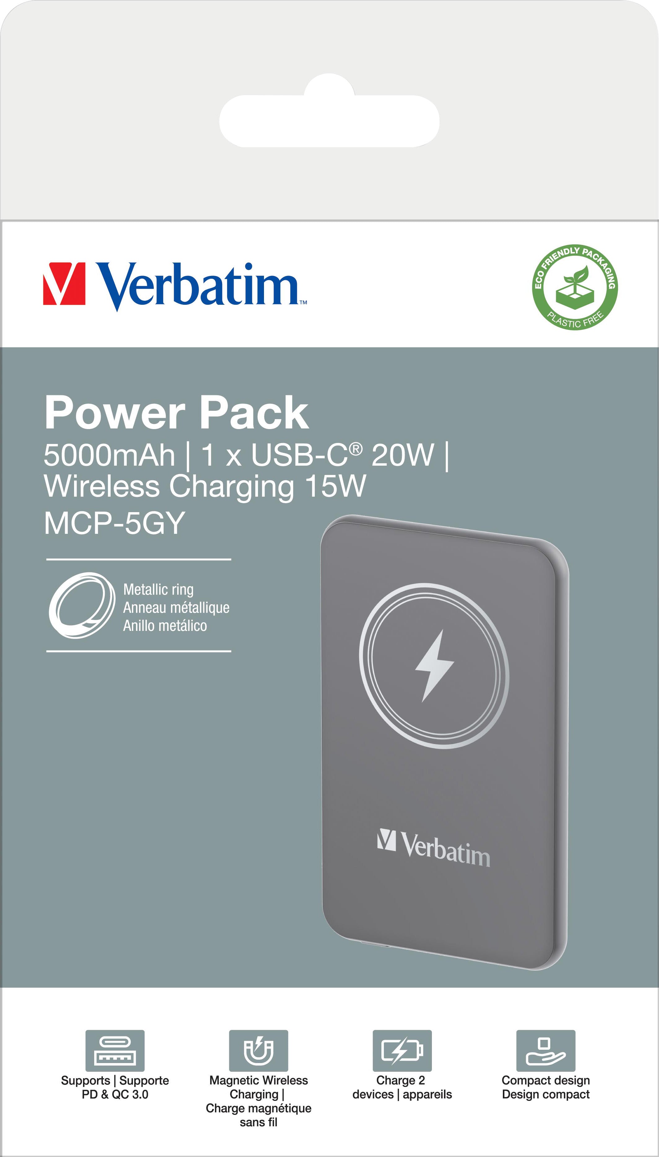 VERBATIM Akku Powerbank, 5.000mAh, MCP-5GY, grau