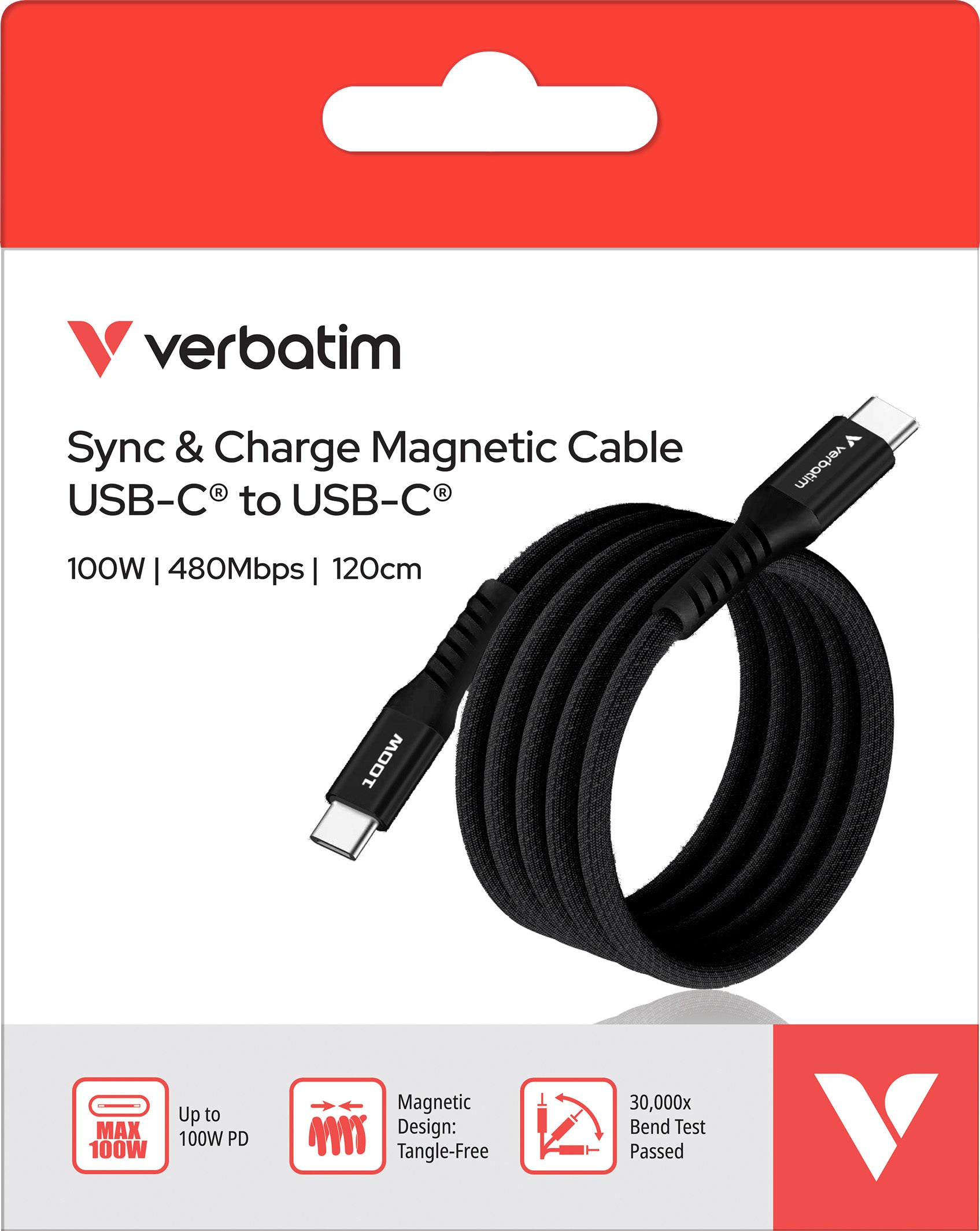 VERBATIM Ladekabel, USB-C/USB-C, 1.2m, schwarz