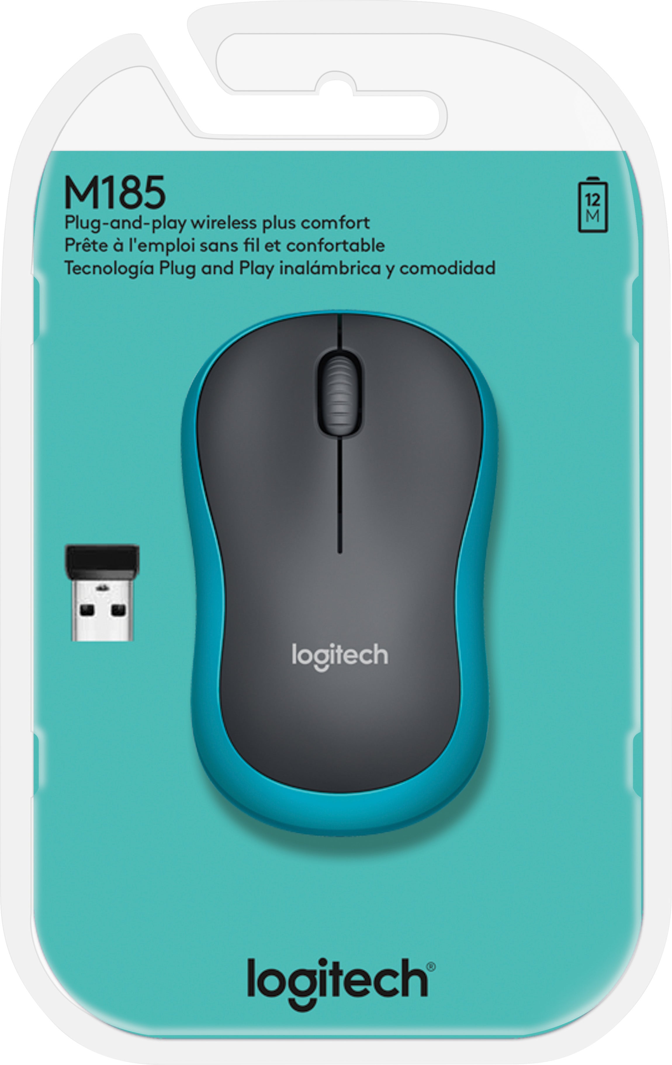 LOGITECH Maus M185, Wireless, blau