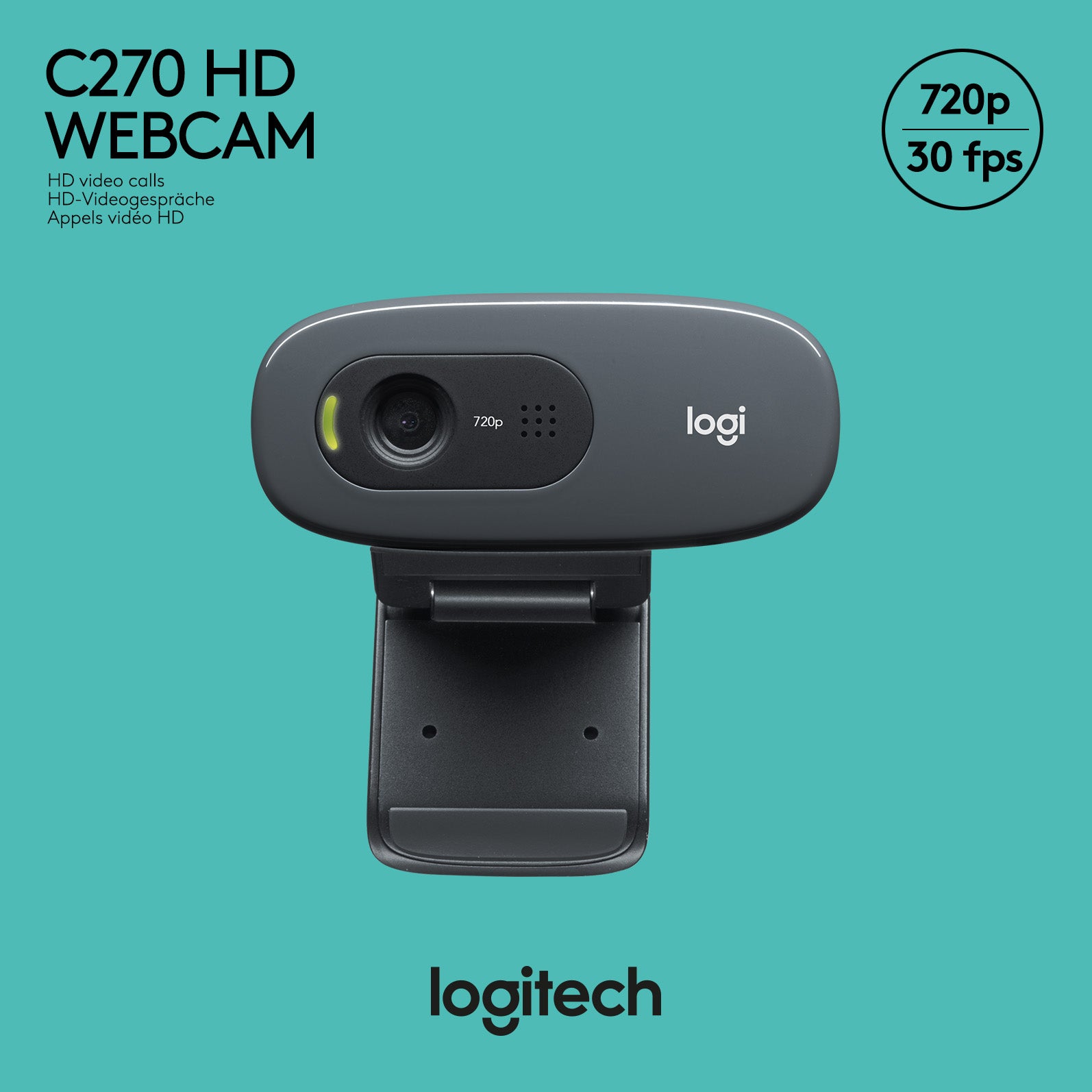LOGITECH Webcam C270, HD 720p, schwarz