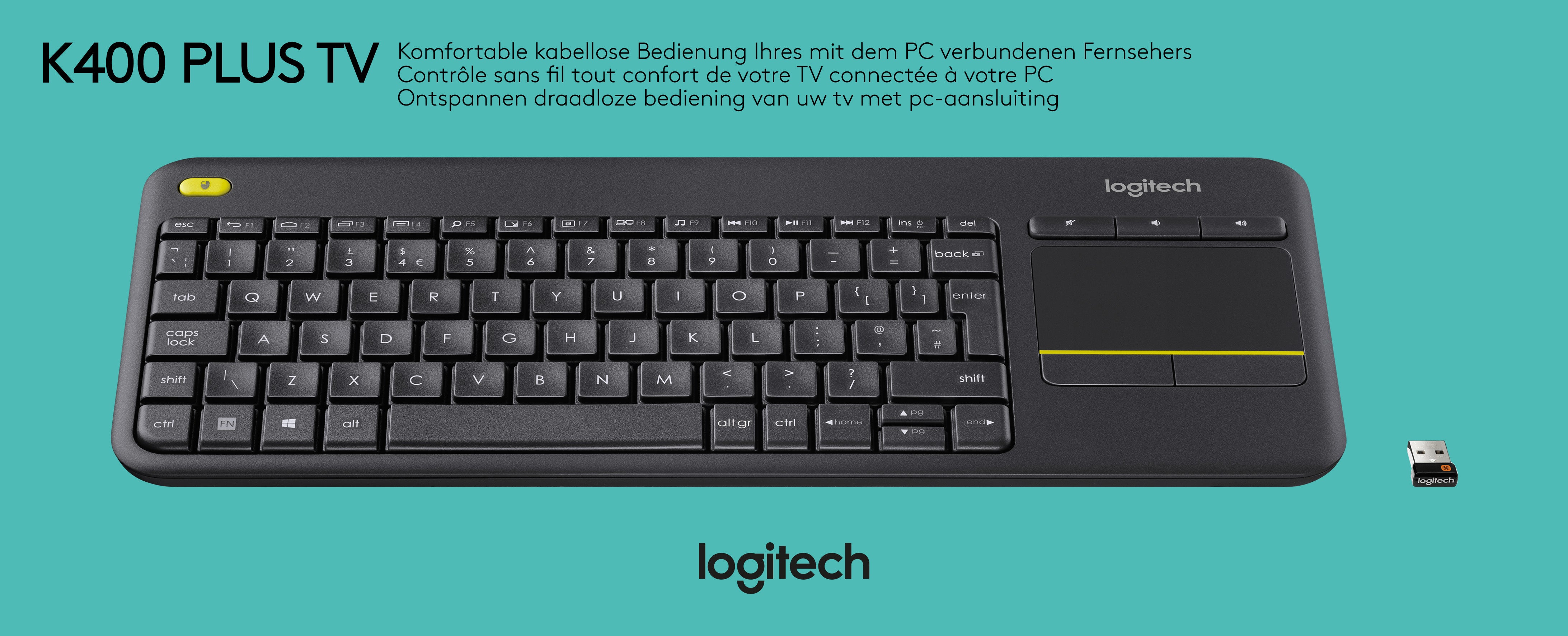 LOGITECH Tastatur K400, Wireless, schwarz