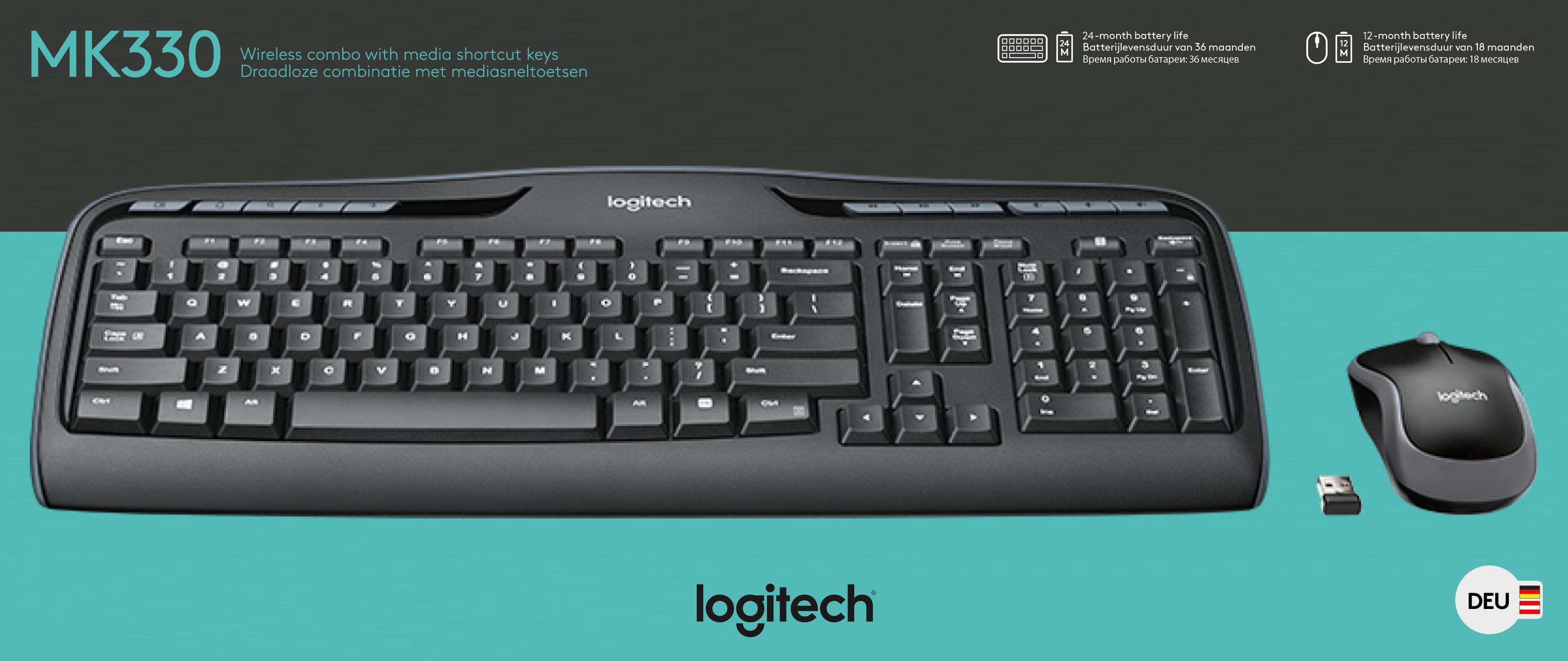 LOGITECH Tastatur-Maus Set MK330, Wireless, schwarz