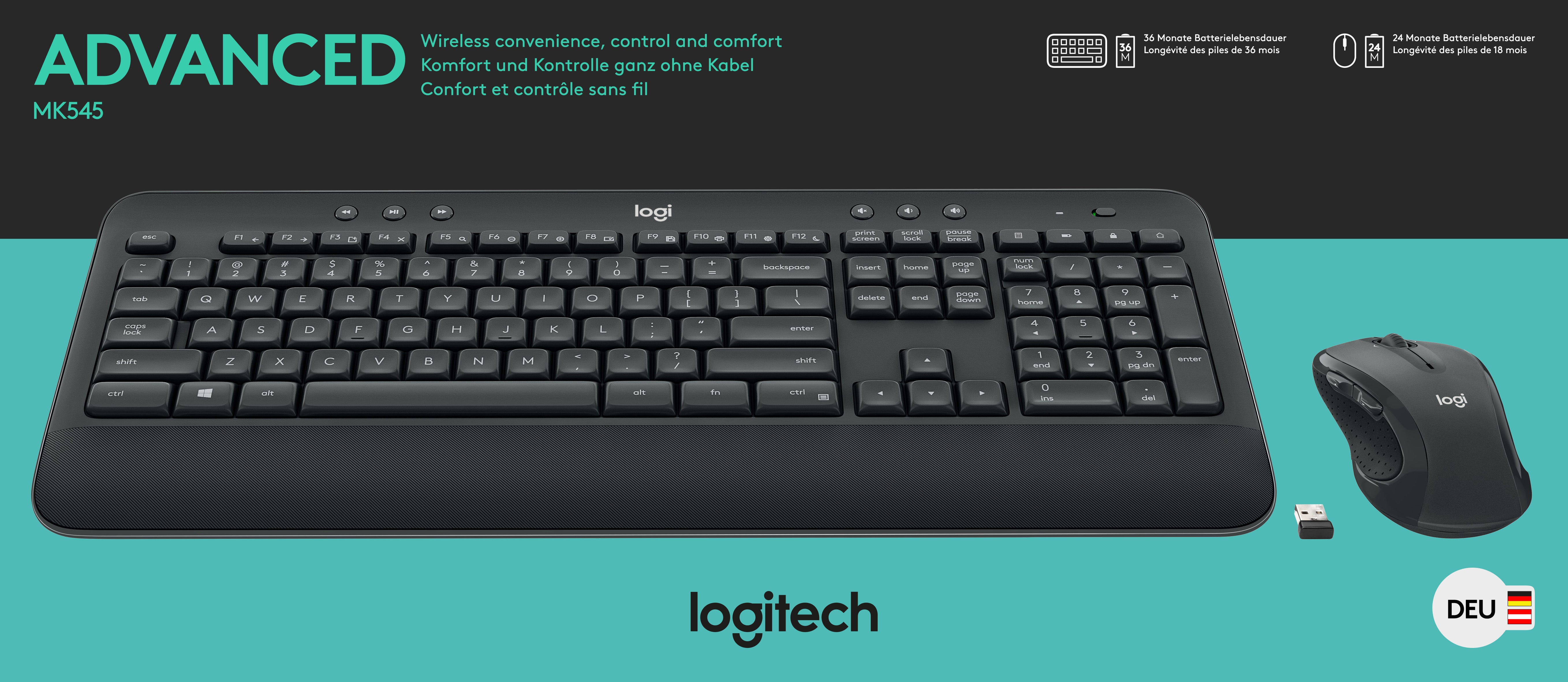 LOGITECH Tastatur-Maus Set MK545, Wireless, schwarz