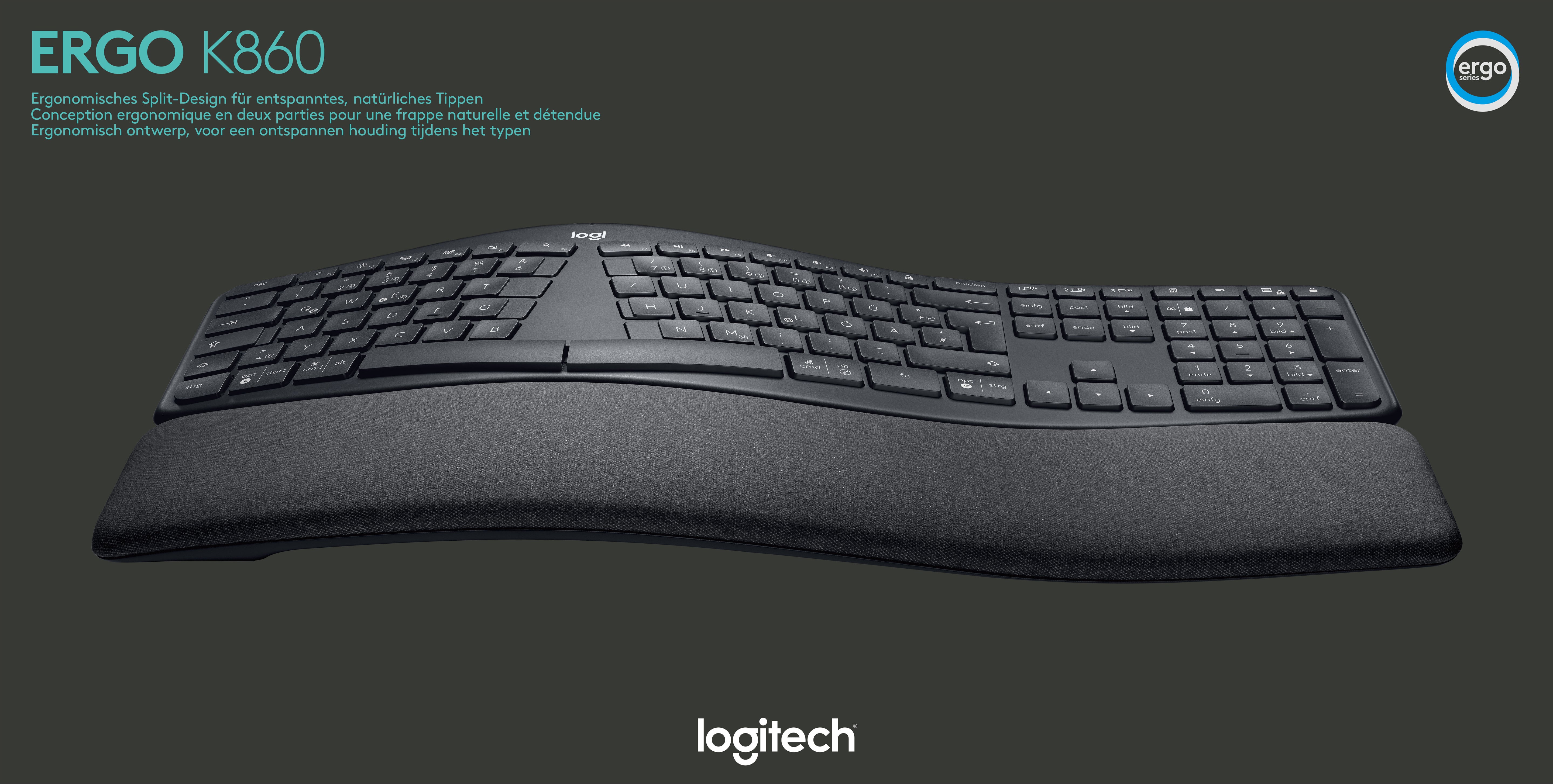 LOGITECH Tastatur K860, Wireless, Bluetooth, schwarz