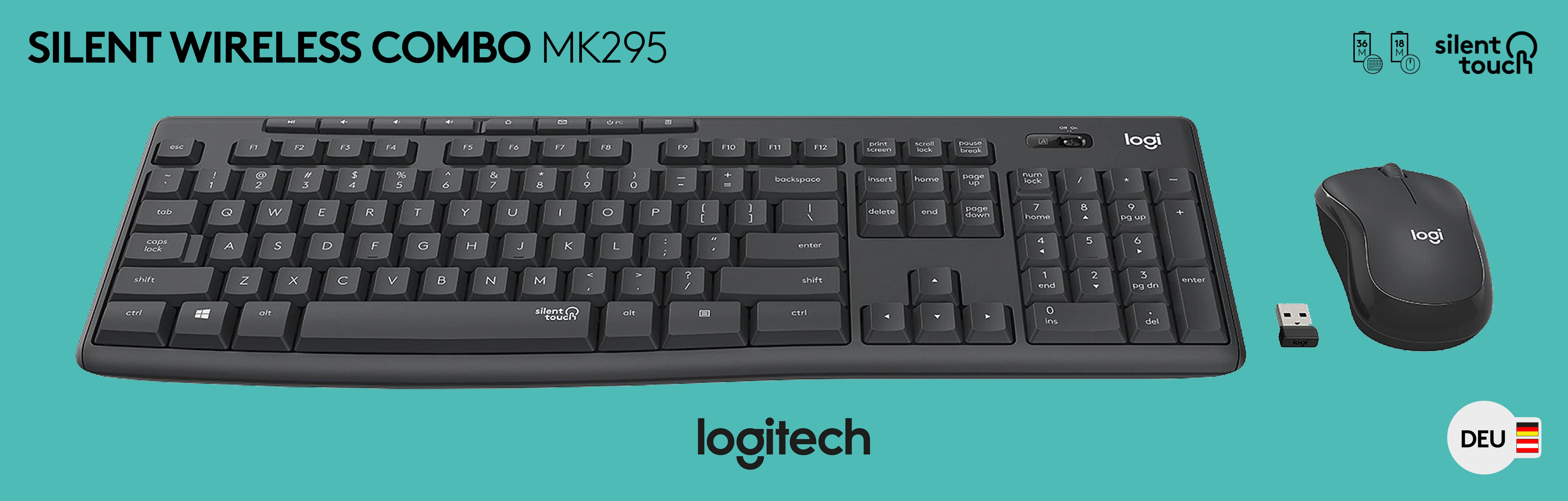 LOGITECH Tastatur-Maus Set MK295, Wireless, grafit
