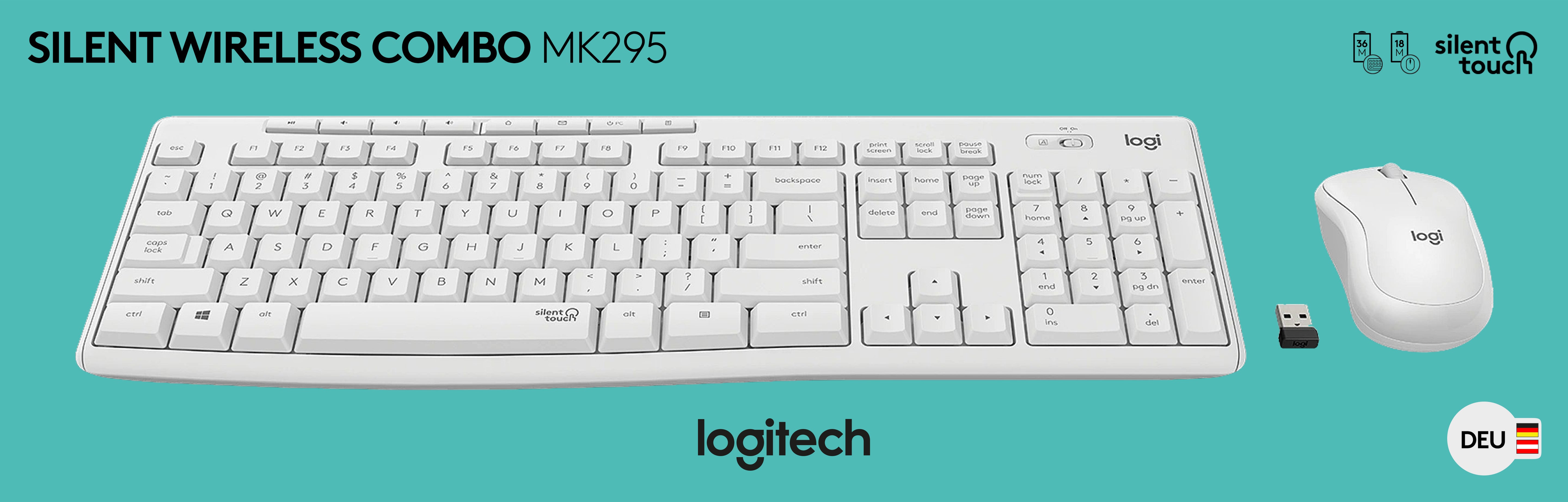 LOGITECH Tastatur-Maus Set MK295, Wireless, weiss