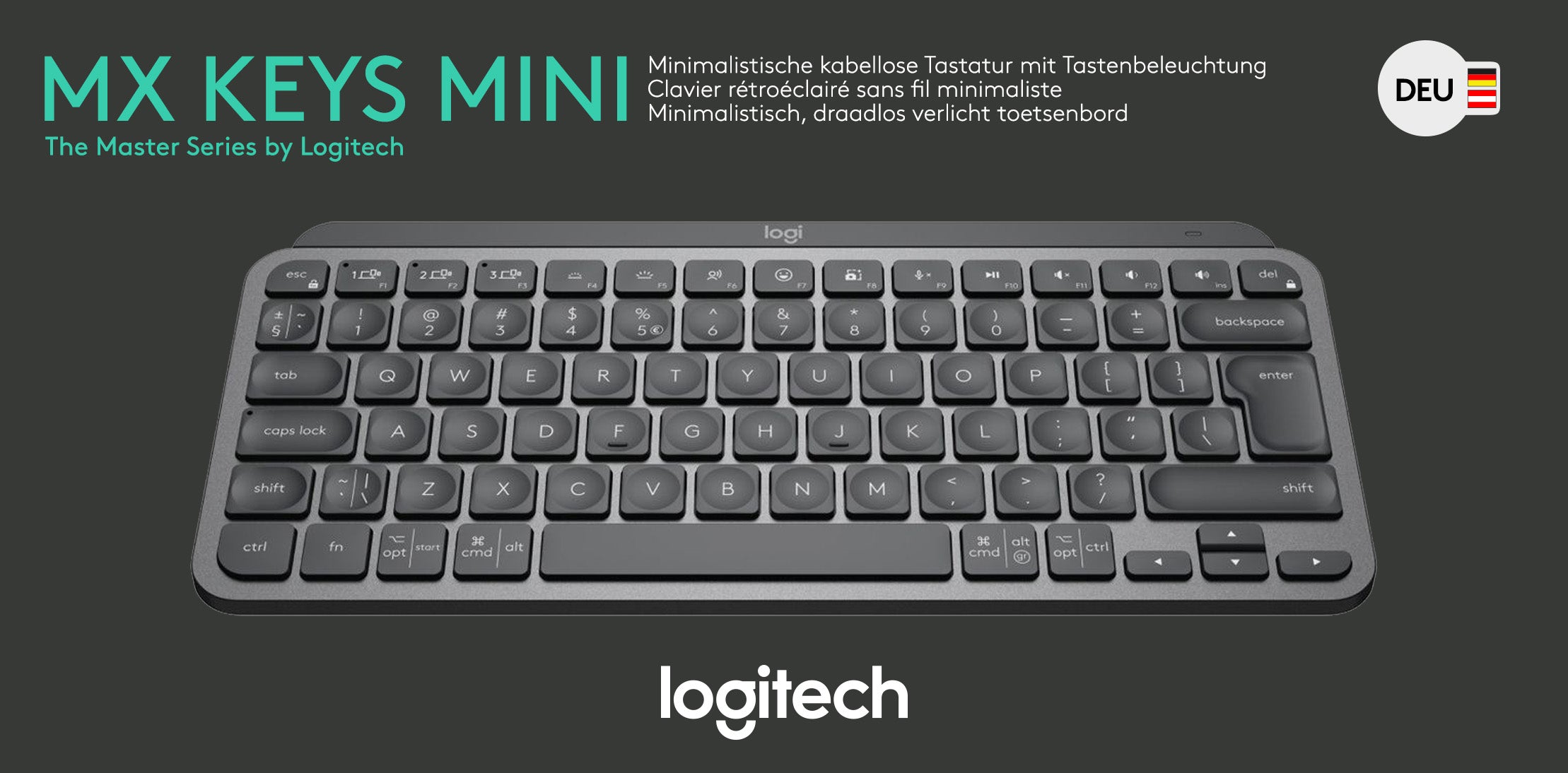 LOGITECH Tastatur MX Keys Mini, Wireless, Bluetooth, grafit