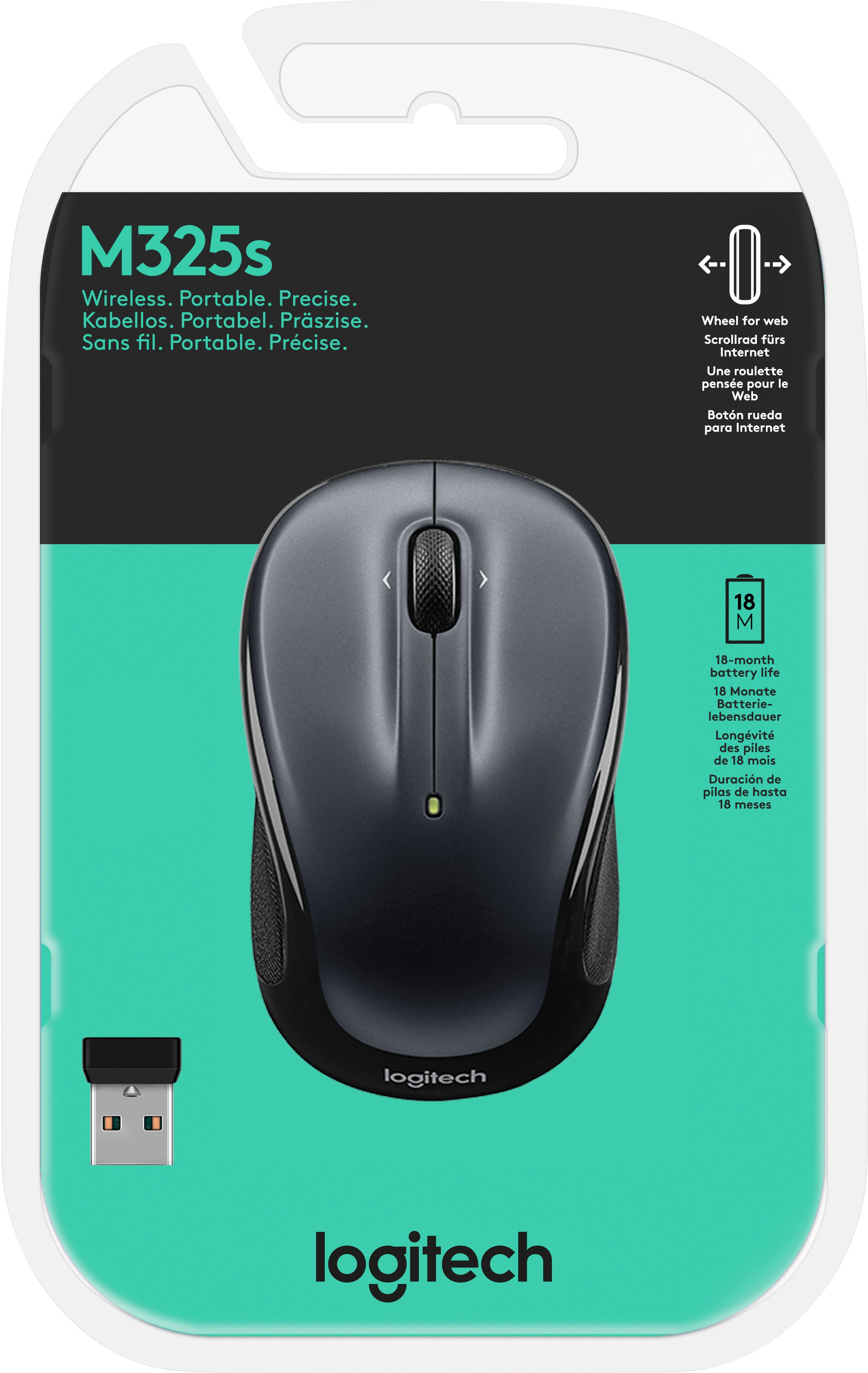 LOGITECH Maus M325s, Wireless, Dark Silver