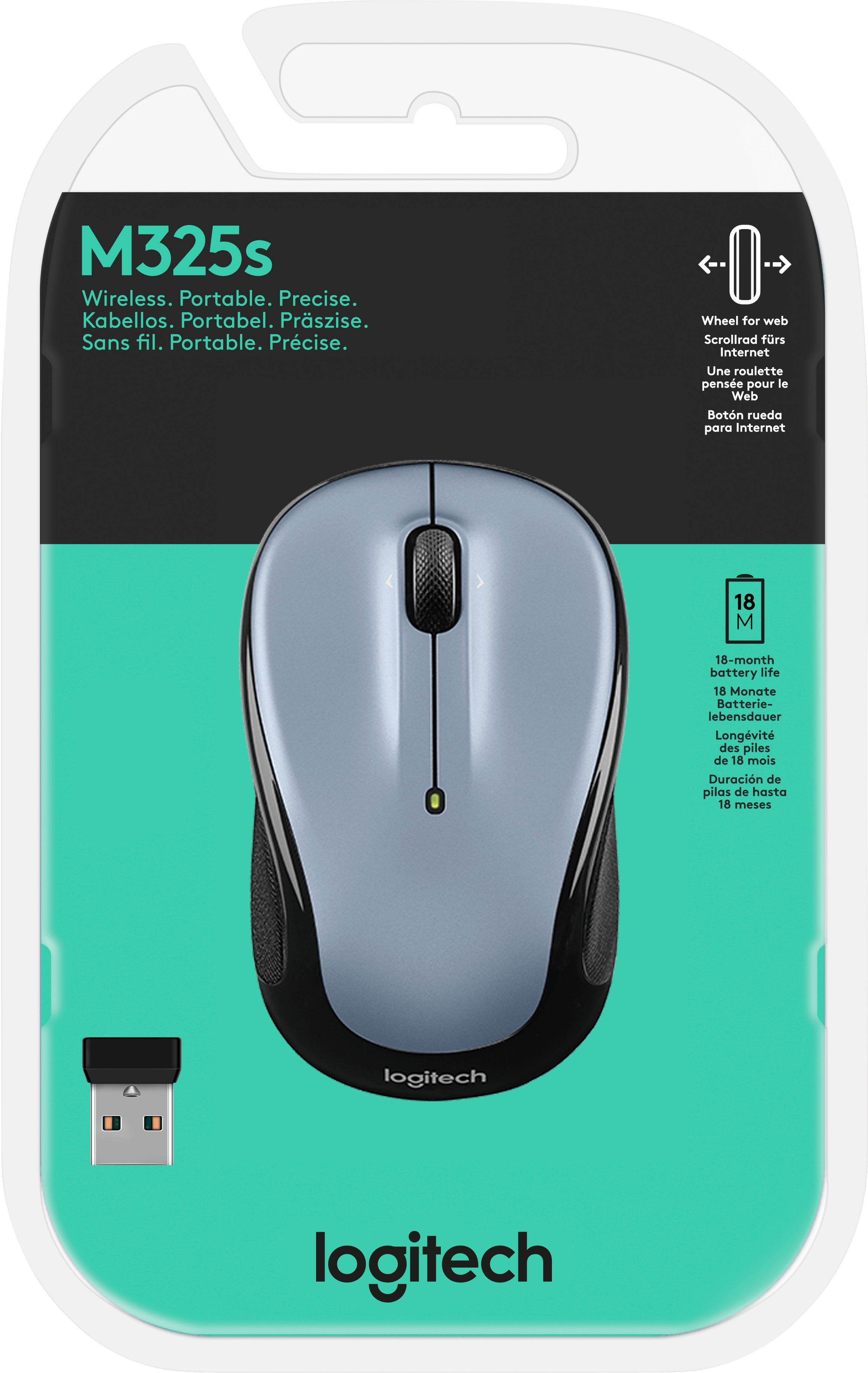 LOGITECH Maus M325s, Wireless, Light Silver