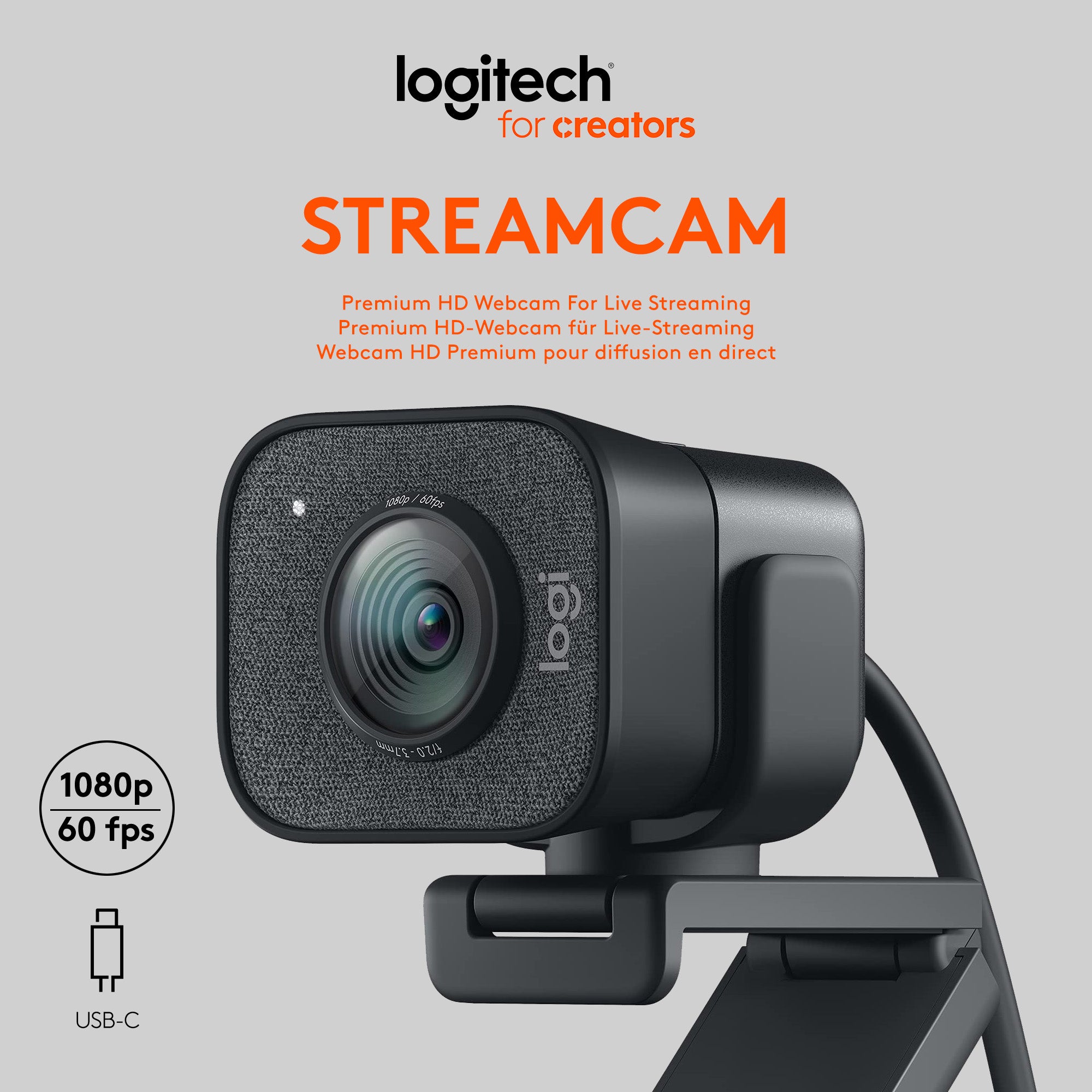 LOGITECH Webcam StreamCam, Full HD 1080p, grafit