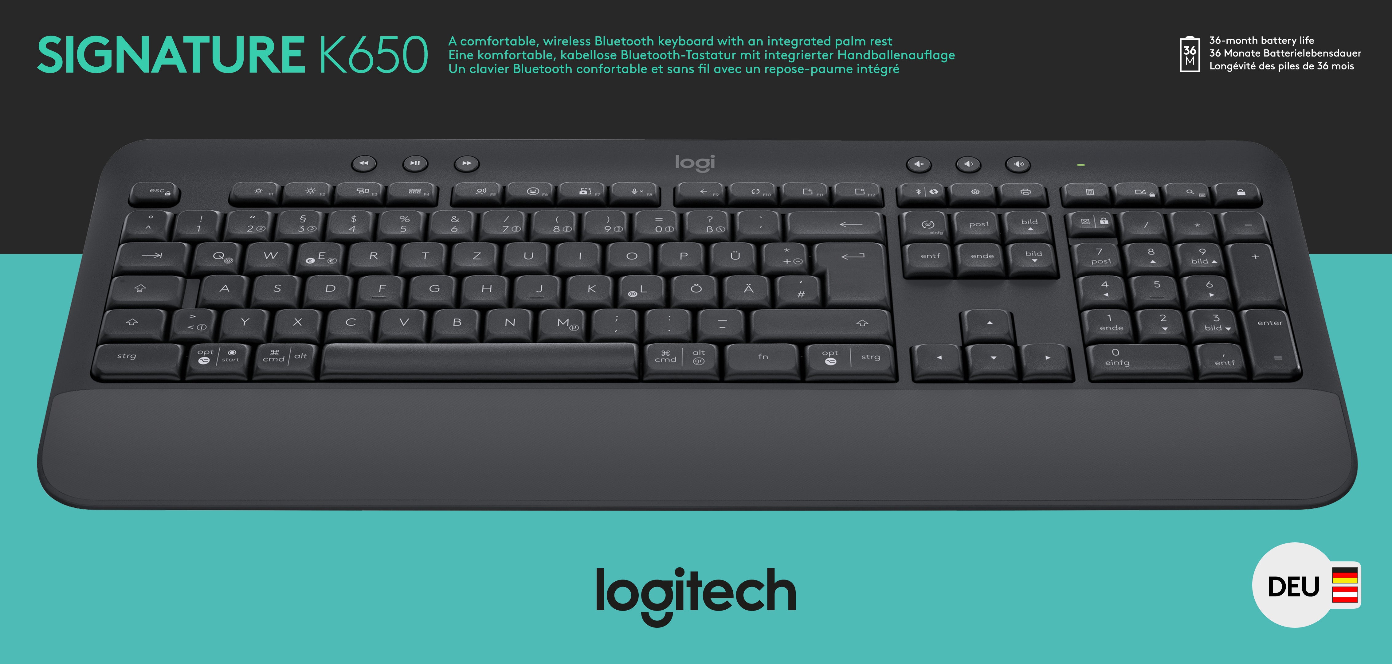 LOGITECH Tastatur K650, Wireless, Bluetooth, grafit