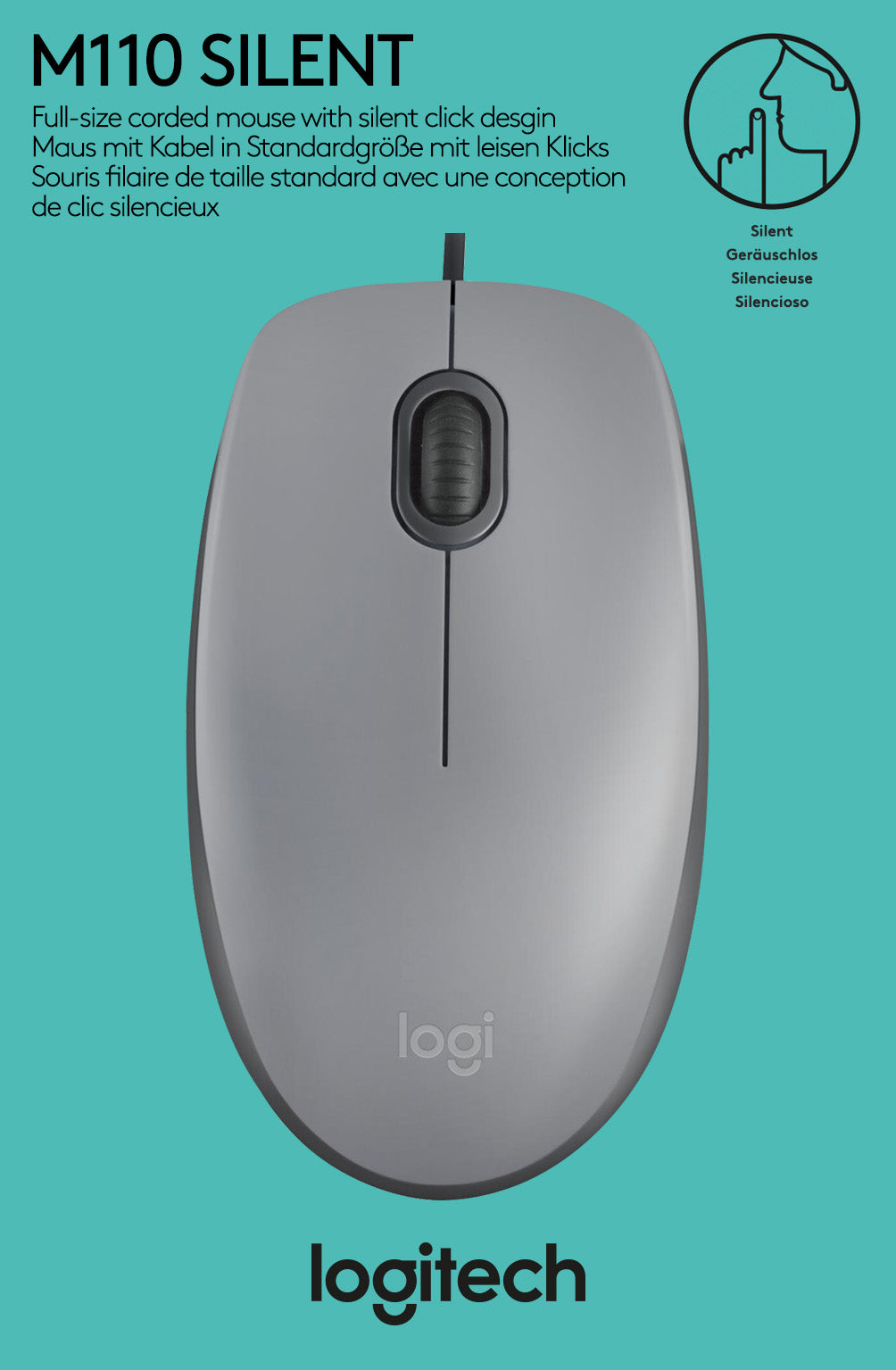 LOGITECH Maus M110, Silent, USB, grau