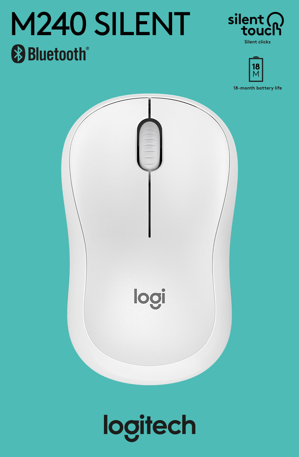 LOGITECH Maus M240, Silent, Wireless, Bluetooth, weiss