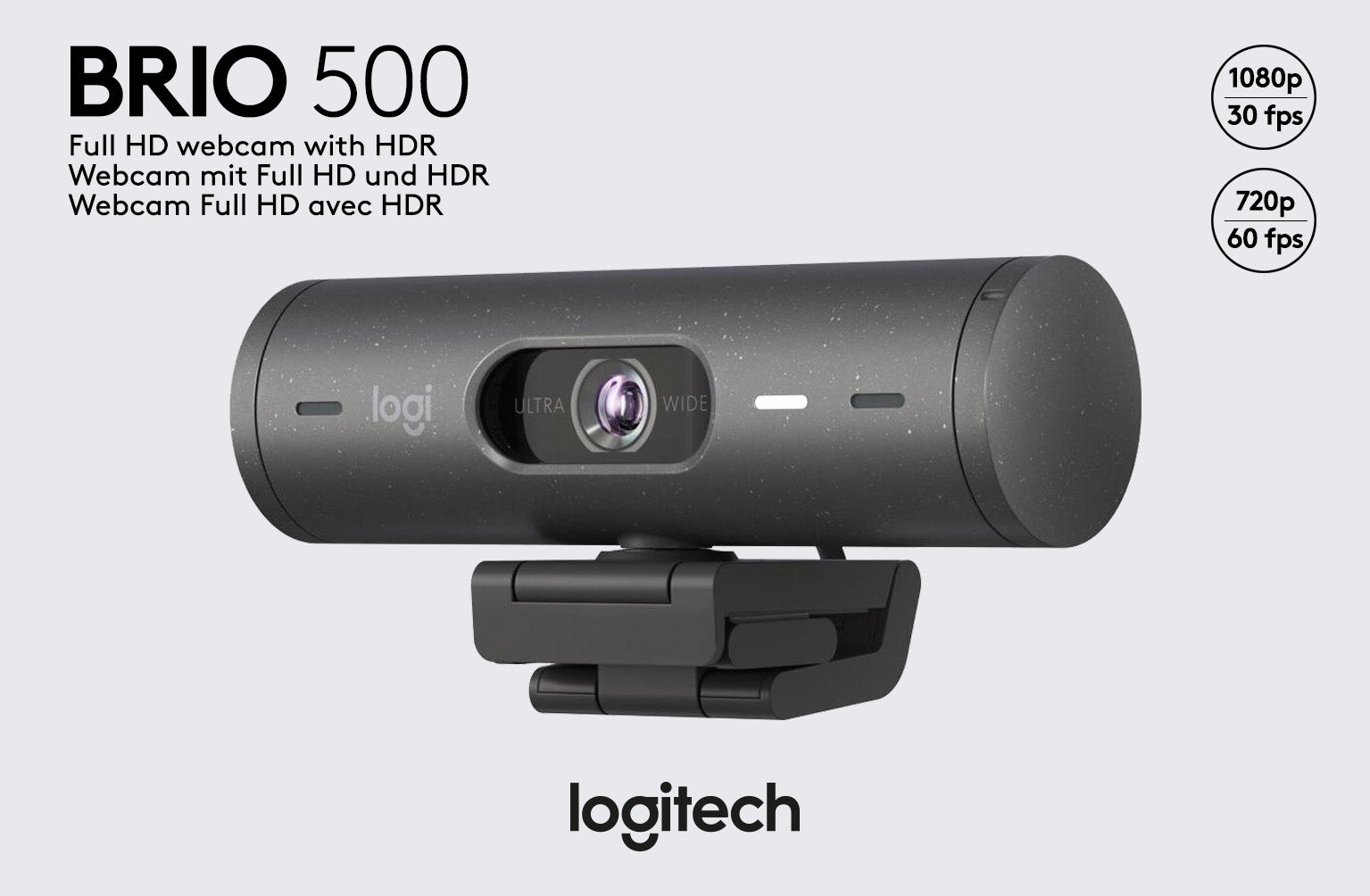 LOGITECH Webcam BRIO 500, Full HD 1080p, grafit
