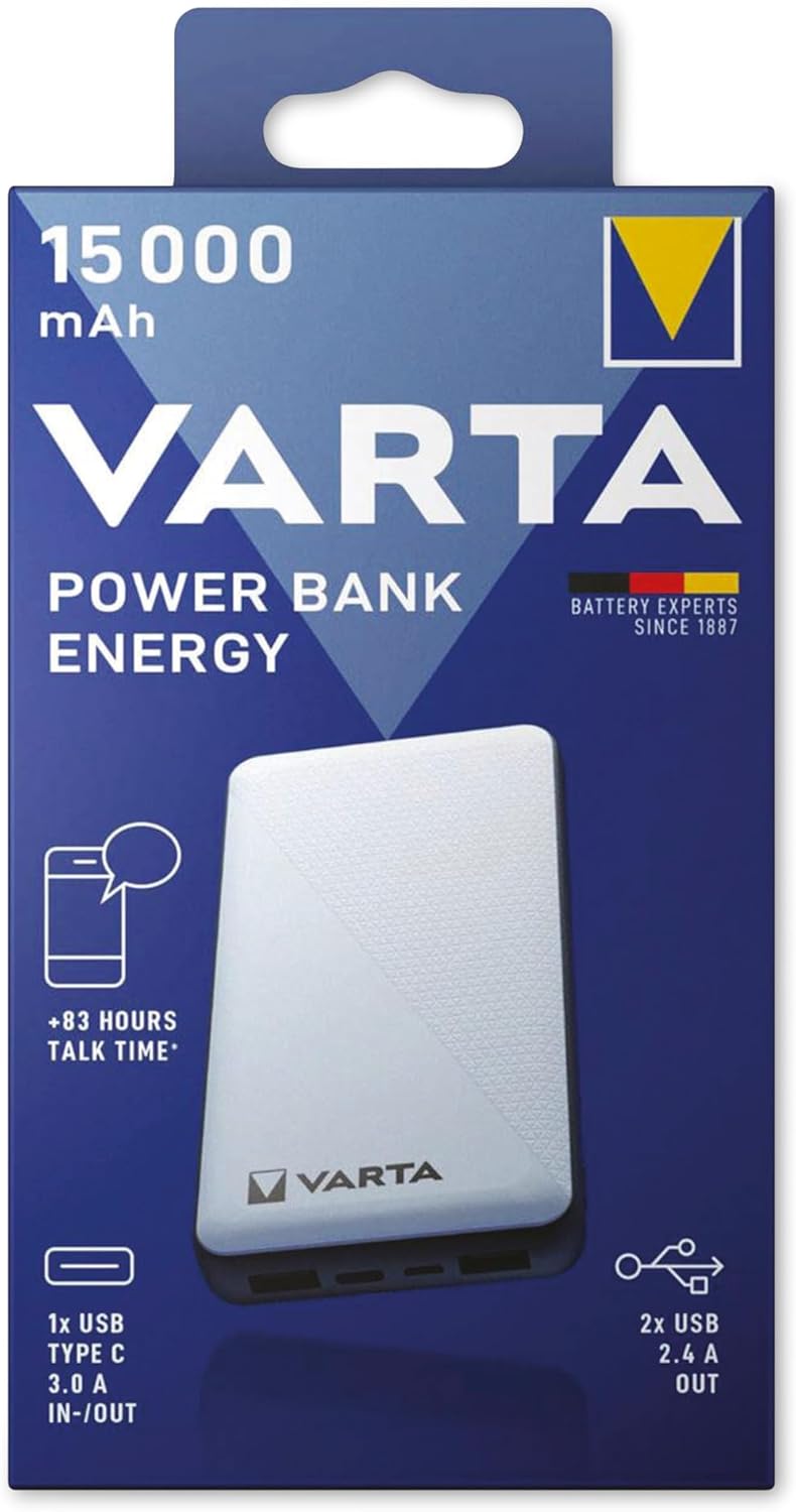 VARTA Powerbank 5V/15.000mAh Energy weiß - 2xUSB-A/Micro-B/-C Retail-Blister