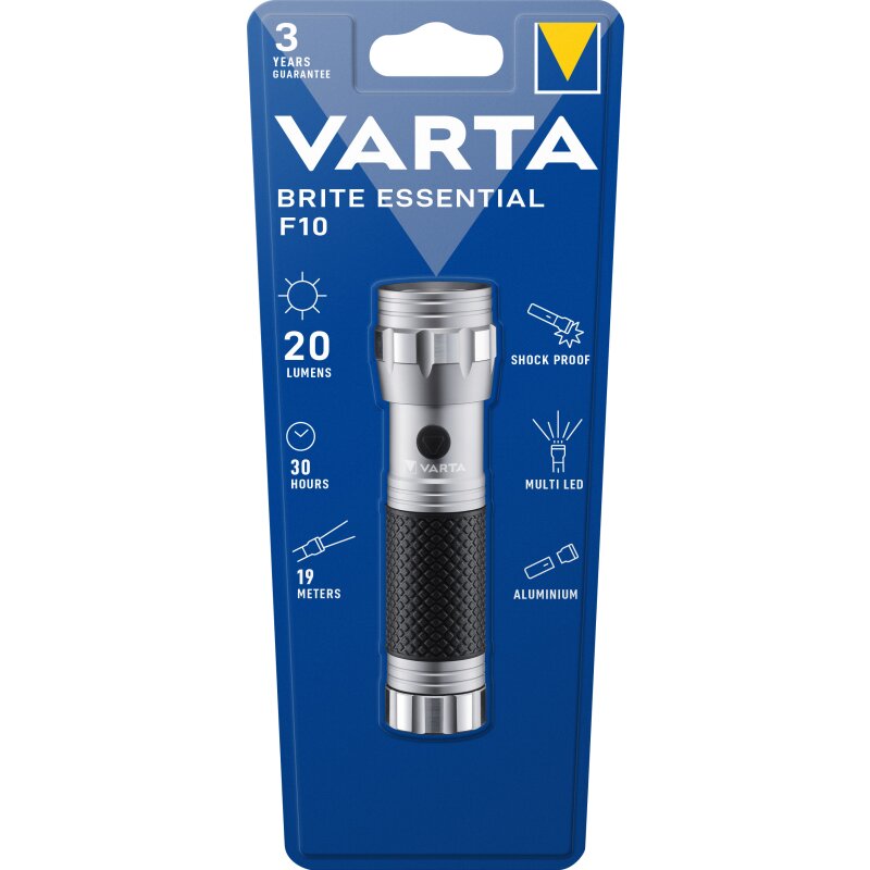 VARTA LED Taschenlampe Brite Essential F10, 20lm exkl. 3x Batterie Micro AAA, Retail Blister