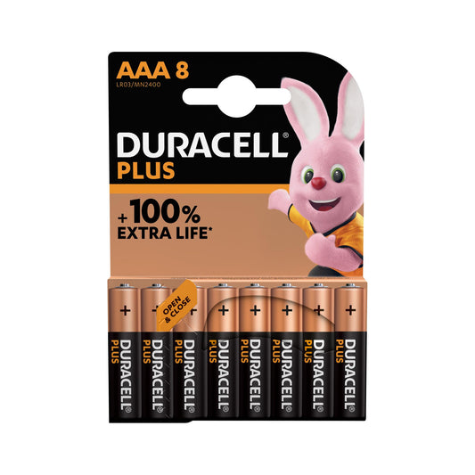 DURACELL Batterie Alkaline Micro AAA LR03, 1.5V Plus, Extra Life, Retail Blister (8-Pack)