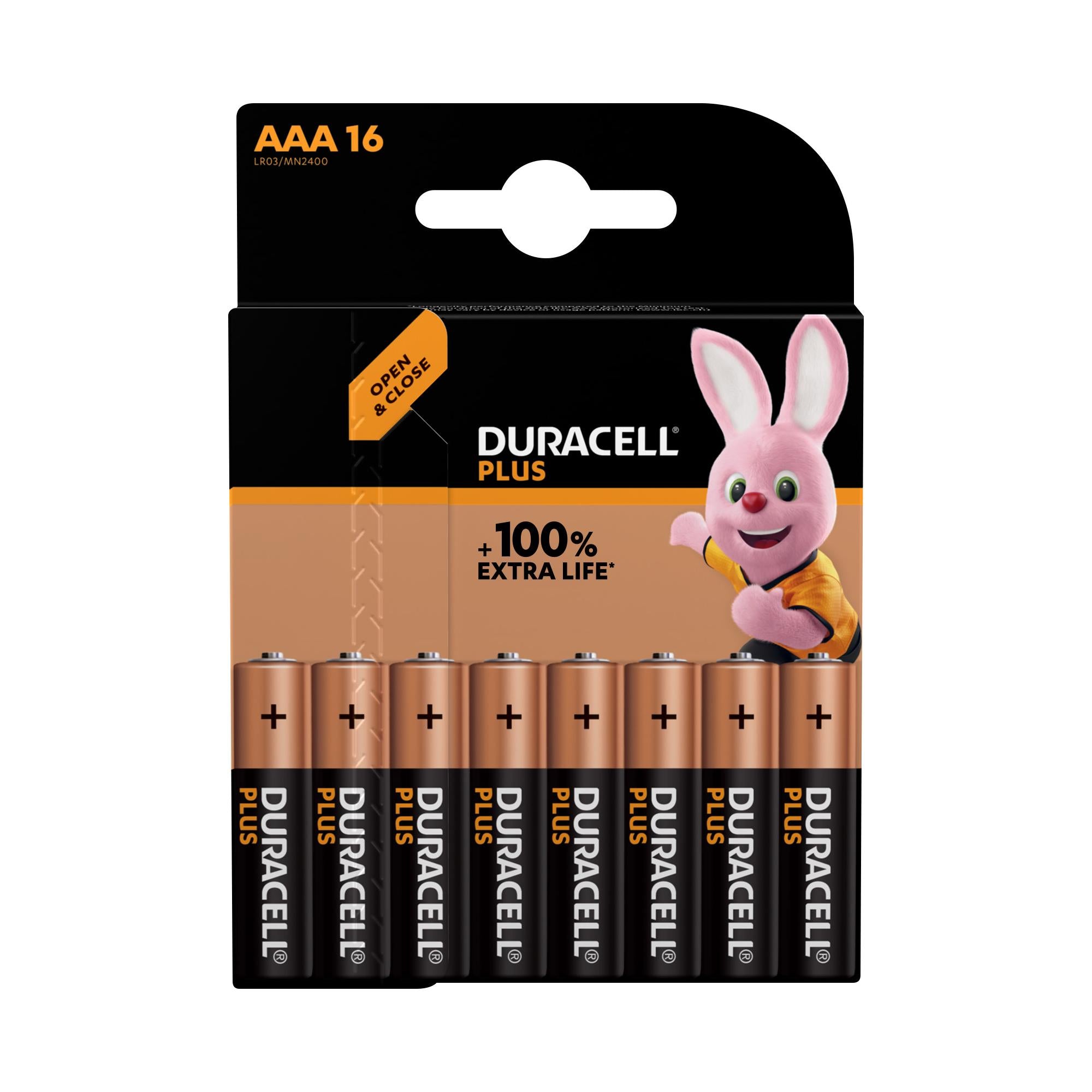 DURACELL Batterie Alkaline Micro AAA LR03, 1.5V Plus, Extra Life, Retail Blister (16-Pack)