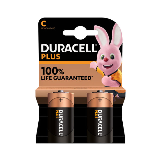 DURACELL Batterie Alkaline Baby C LR14, 1.5V Plus, Extra Life, Retail Blister (2-Pack)