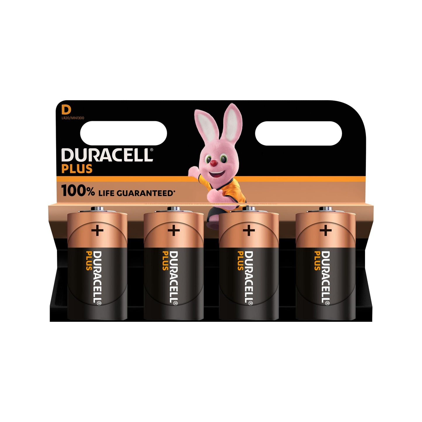 DURACELL Batterie Alkaline Mono D LR20, 1.5V Plus, Extra Life, Retail Blister (4-Pack)