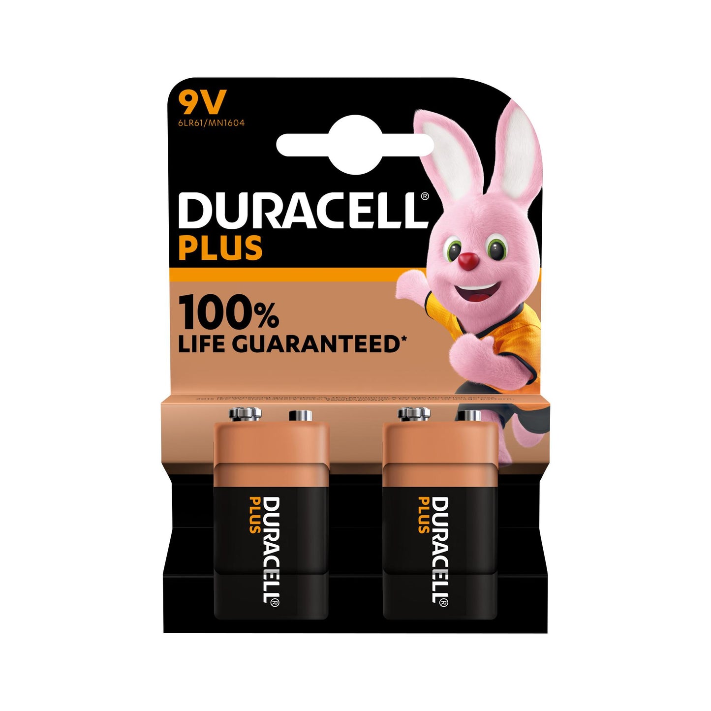 DURACELL Batterie Alkaline E-Block 6LR61, 9V Plus, Extra Life, Retail Blister (2-Pack)