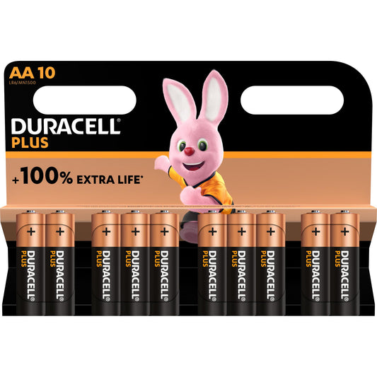 DURACELL Batterie Alkaline Mignon AA LR06, 1.5V Plus, Extra Life, Retail Blister (10-Pack)