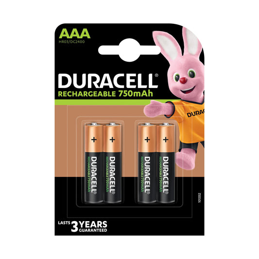 DURACELL Akku NiMH Micro AAA HR03, 1.2V/750mAh Rechargeable, Pre-charged, Retail Blister (4-Pack)