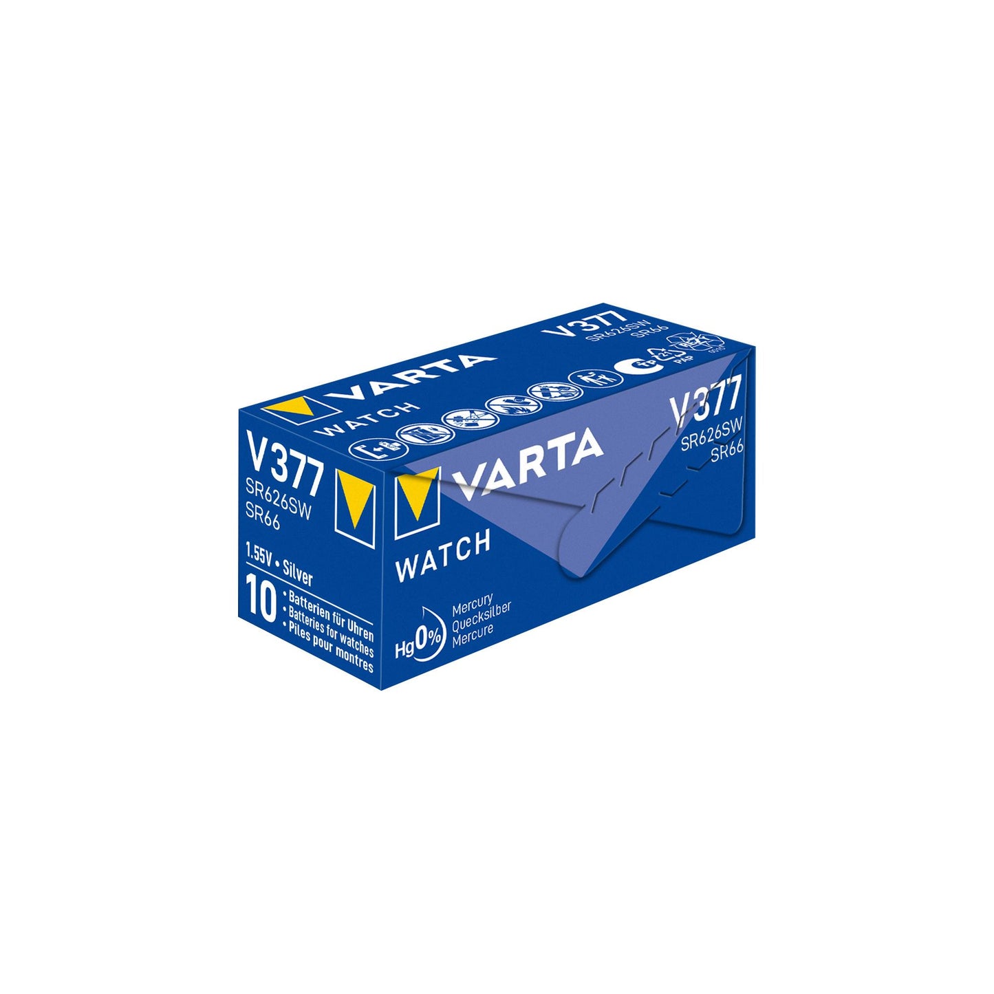VARTA Batterie Silver Oxide Knopfzelle 377, SR66, 1.55V Watch, Retail (10-Pack)