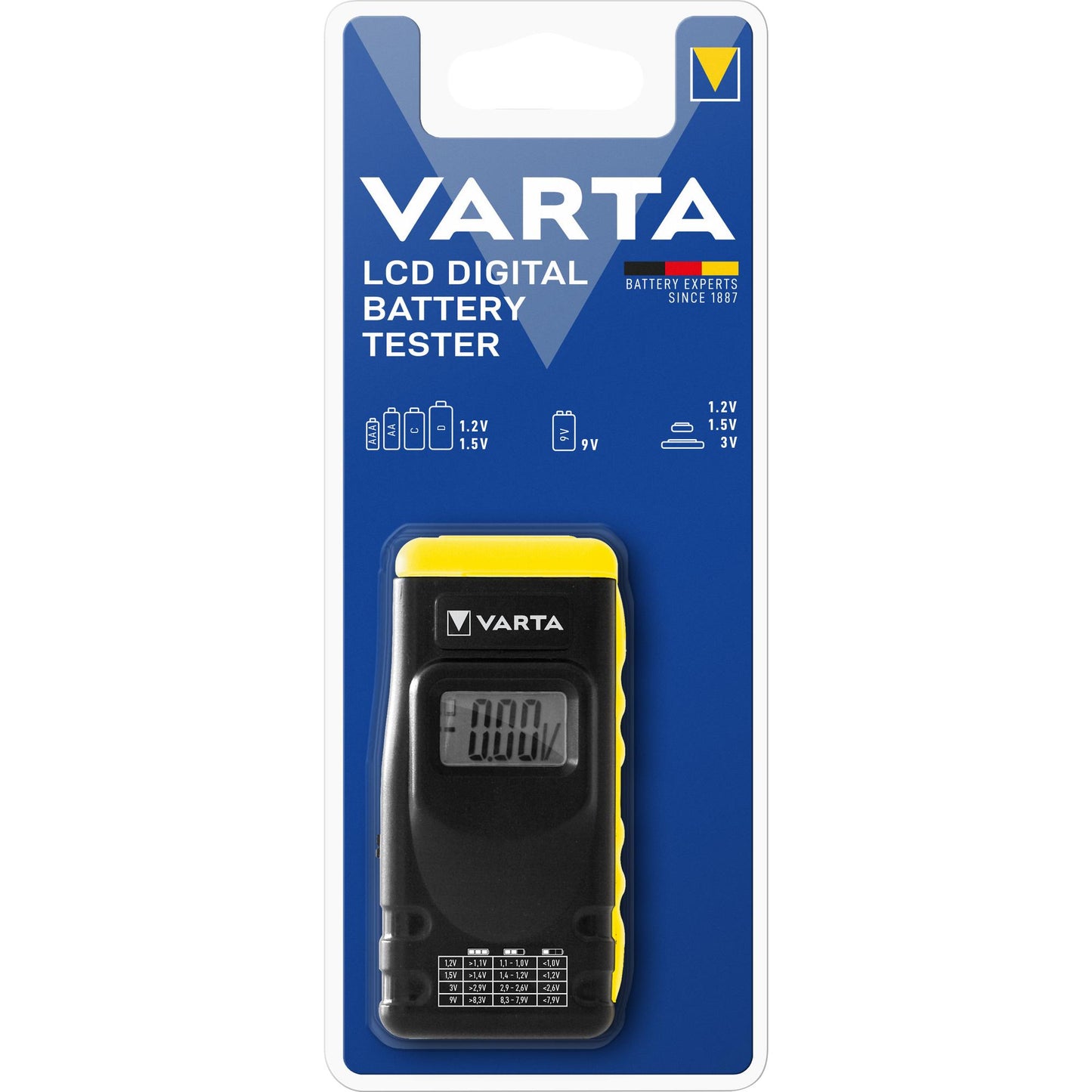 VARTA Batterietester LCD Digital für AA, AAA, C, D, 9V, Retail Blister