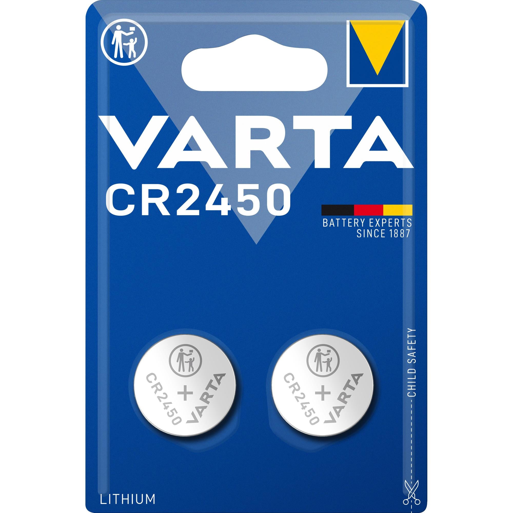 VARTA Batterie Lithium Knopfzelle CR2450, 3V Electronics, Retail Blister (2-Pack)