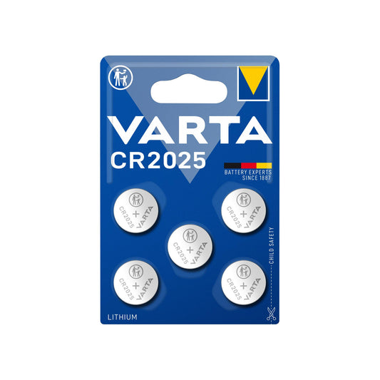 VARTA Batterie Lithium Knopfzelle CR2025, 3V, Retail Blister (5-Pack)