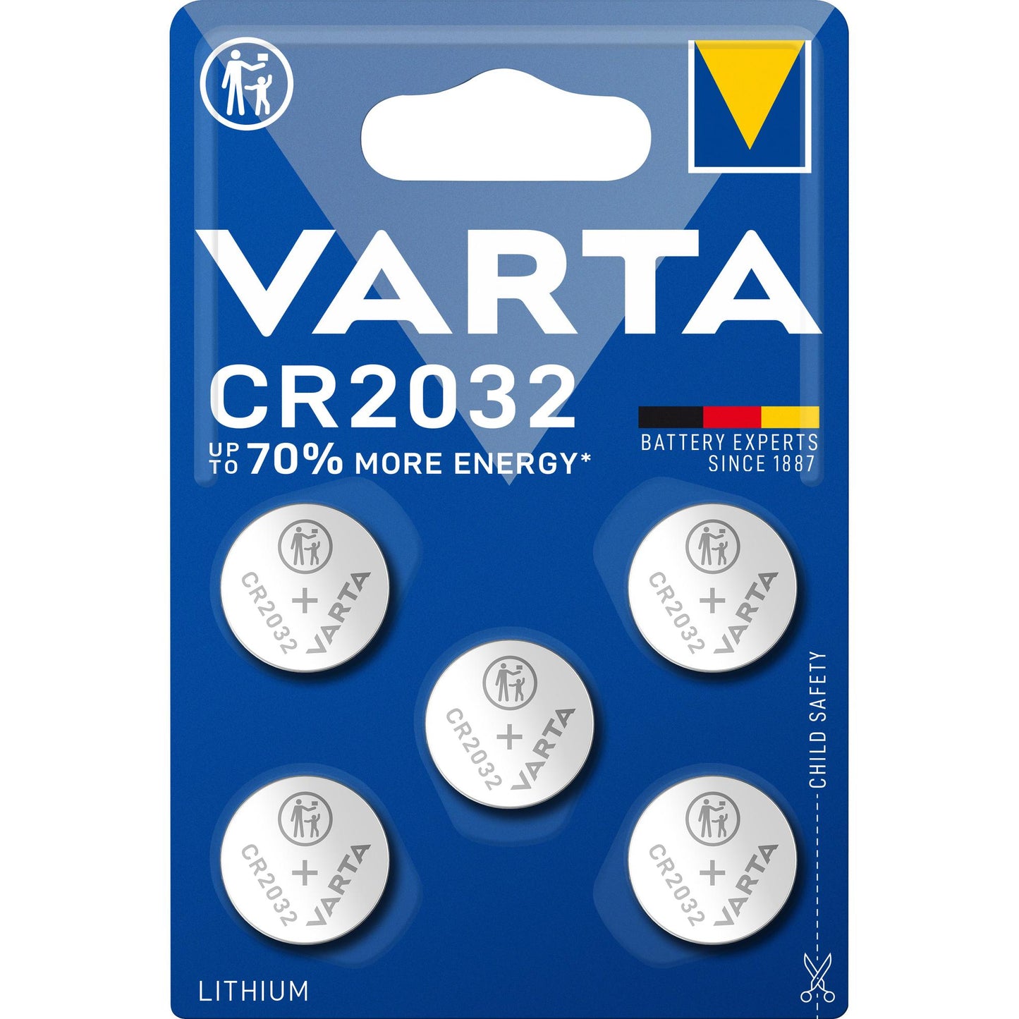 VARTA Batterie Lithium Knopfzelle CR2032, 3V Electronics, Retail Blister (5-Pack)