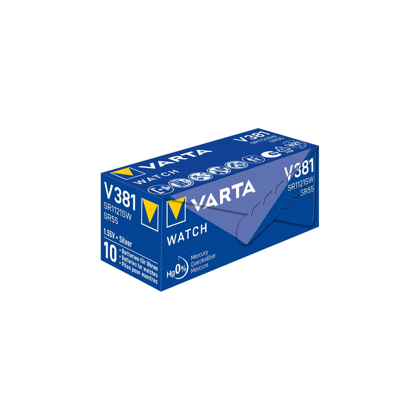 VARTA Batterie Silver Oxide Knopfzelle 381, SR55, 1.55V, Watch, Retail (10-Pack)