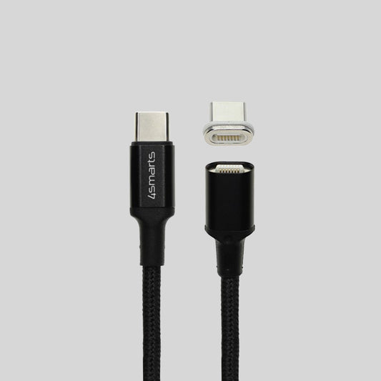 4smarts USB-C auf USB-C Magnetkabel GravityCord Ultimate 100W Ansicht Anschlüsse mit grauem Hintergrund