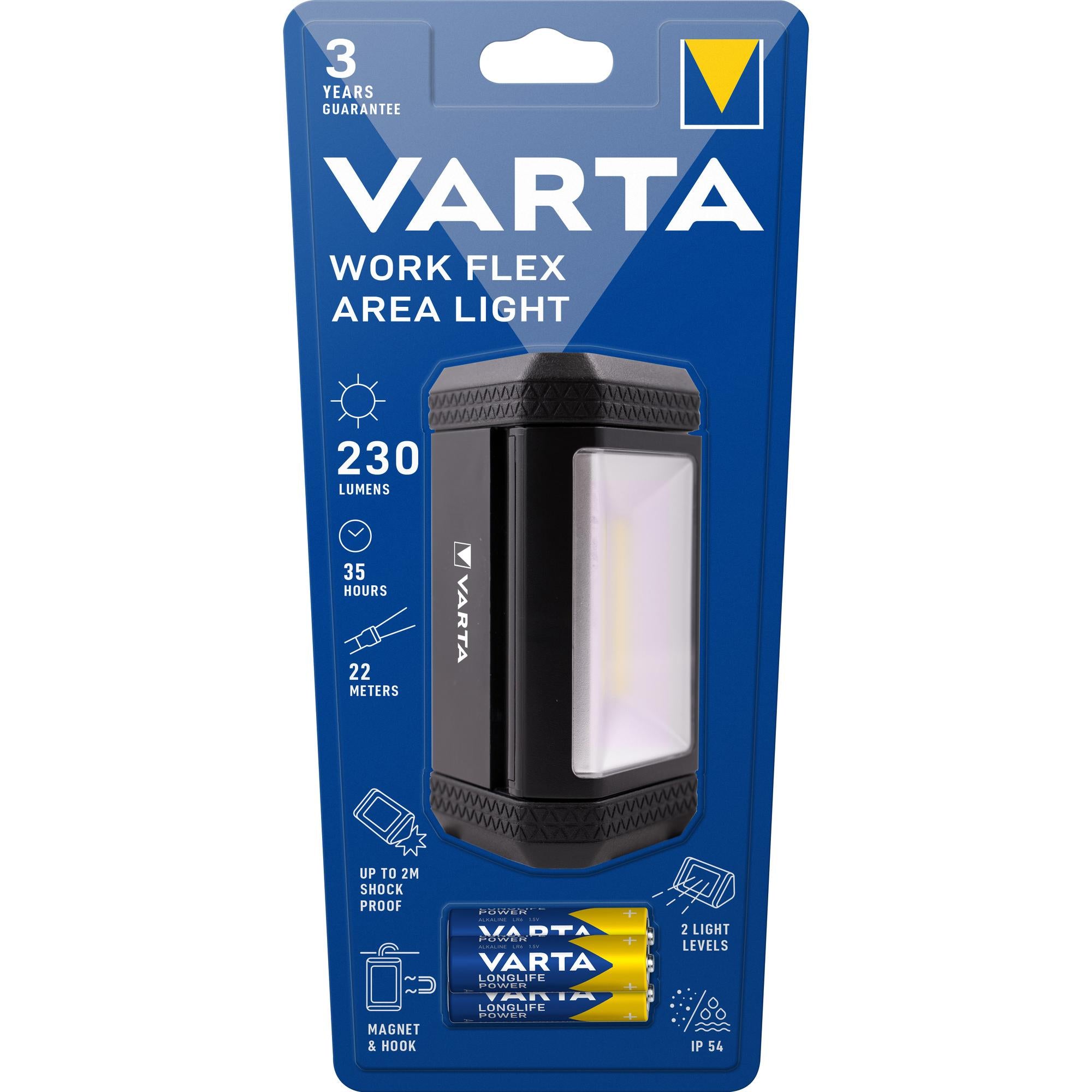 VARTA LED Taschenlampe Work Flex Line Area Light, 230lm inkl. 3x AA Alkaline Batterie, Retail Blister