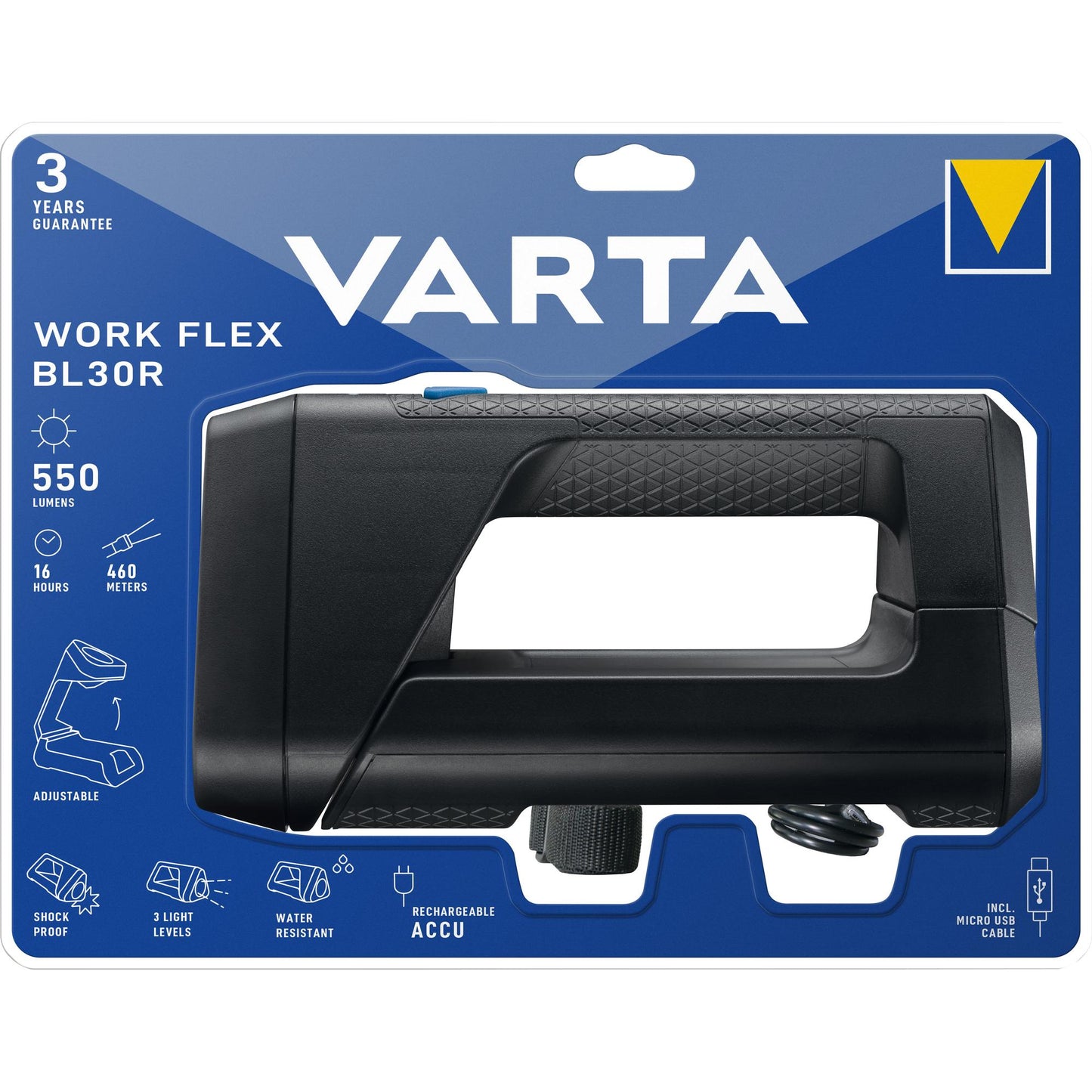 VARTA LED Taschenlampe Work Flex Line BL30R - 550lm inkl. 1x Lithium-Ionen Akku Retail Blister