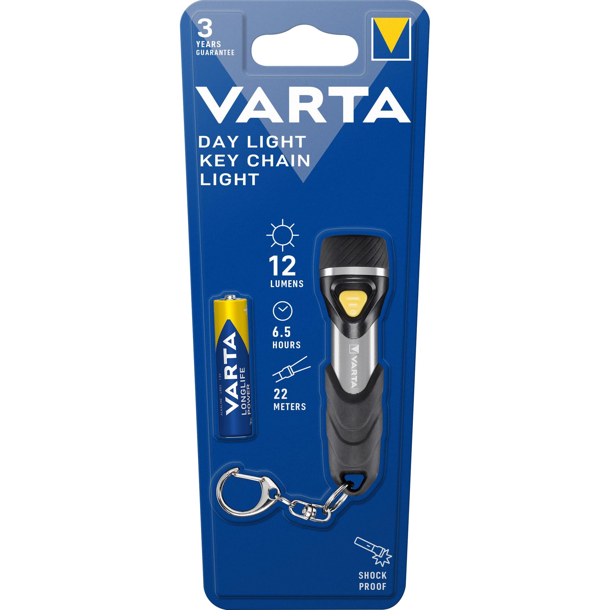 VARTA LED Taschenlampe Day Light Key Chain, 12lm inkl. 1x Batterie Alkaline AAA, Retail Blister