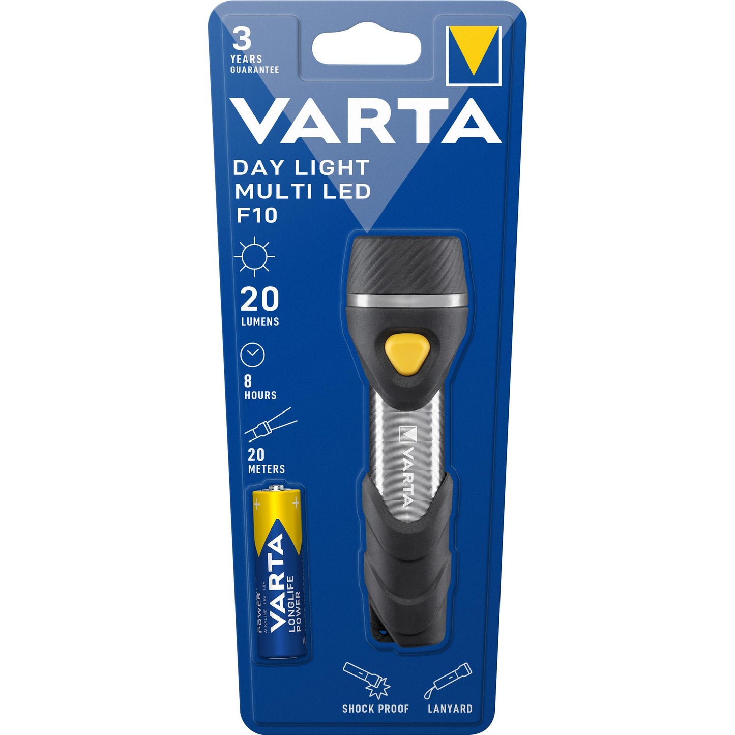 VARTA LED Taschenlampe Day Light, Multi LED F10, 20lm inkl. 1x Batterie Alkaline AAA, Retail Blister